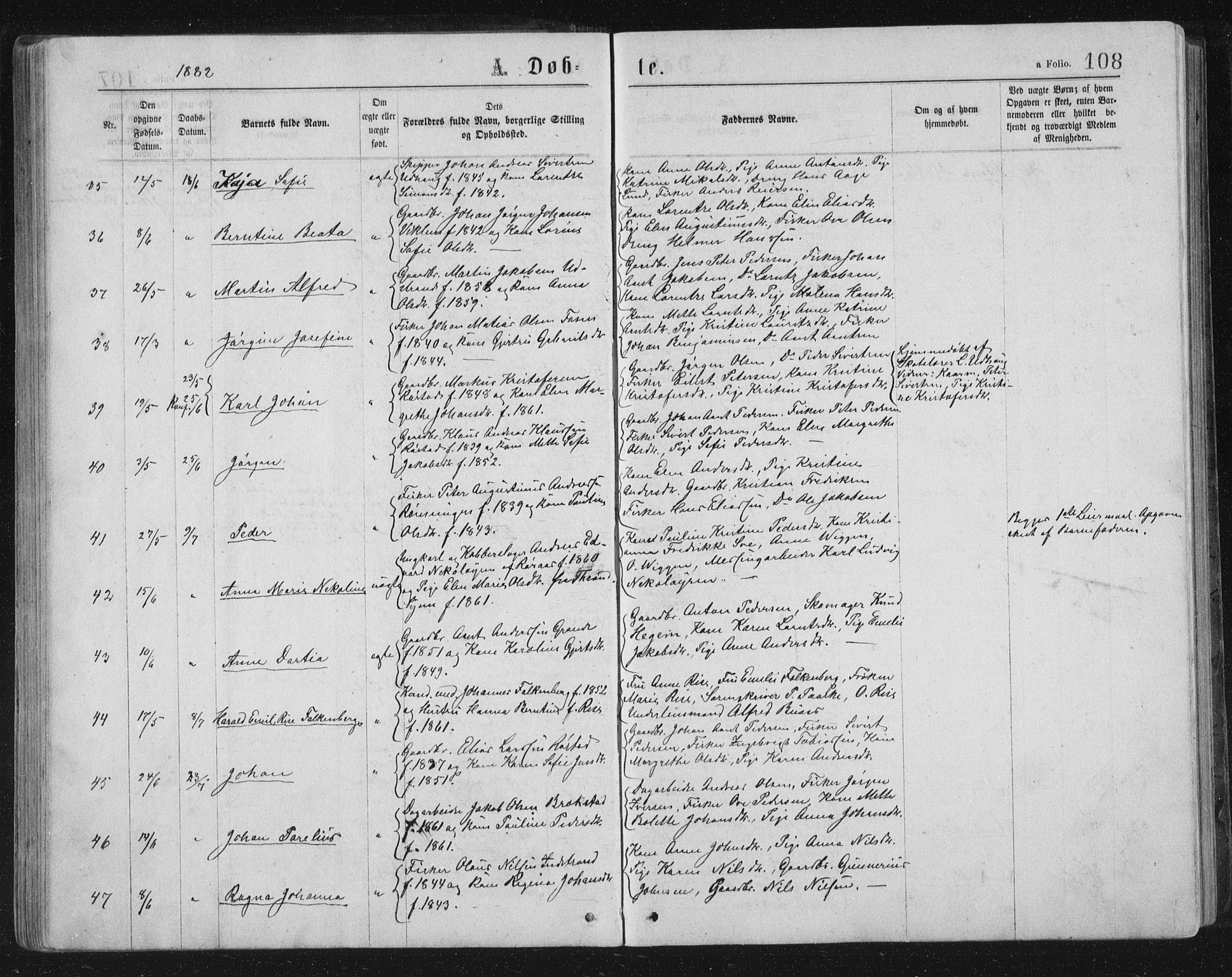 Ministerialprotokoller, klokkerbøker og fødselsregistre - Sør-Trøndelag, SAT/A-1456/659/L0745: Klokkerbok nr. 659C02, 1869-1892, s. 108
