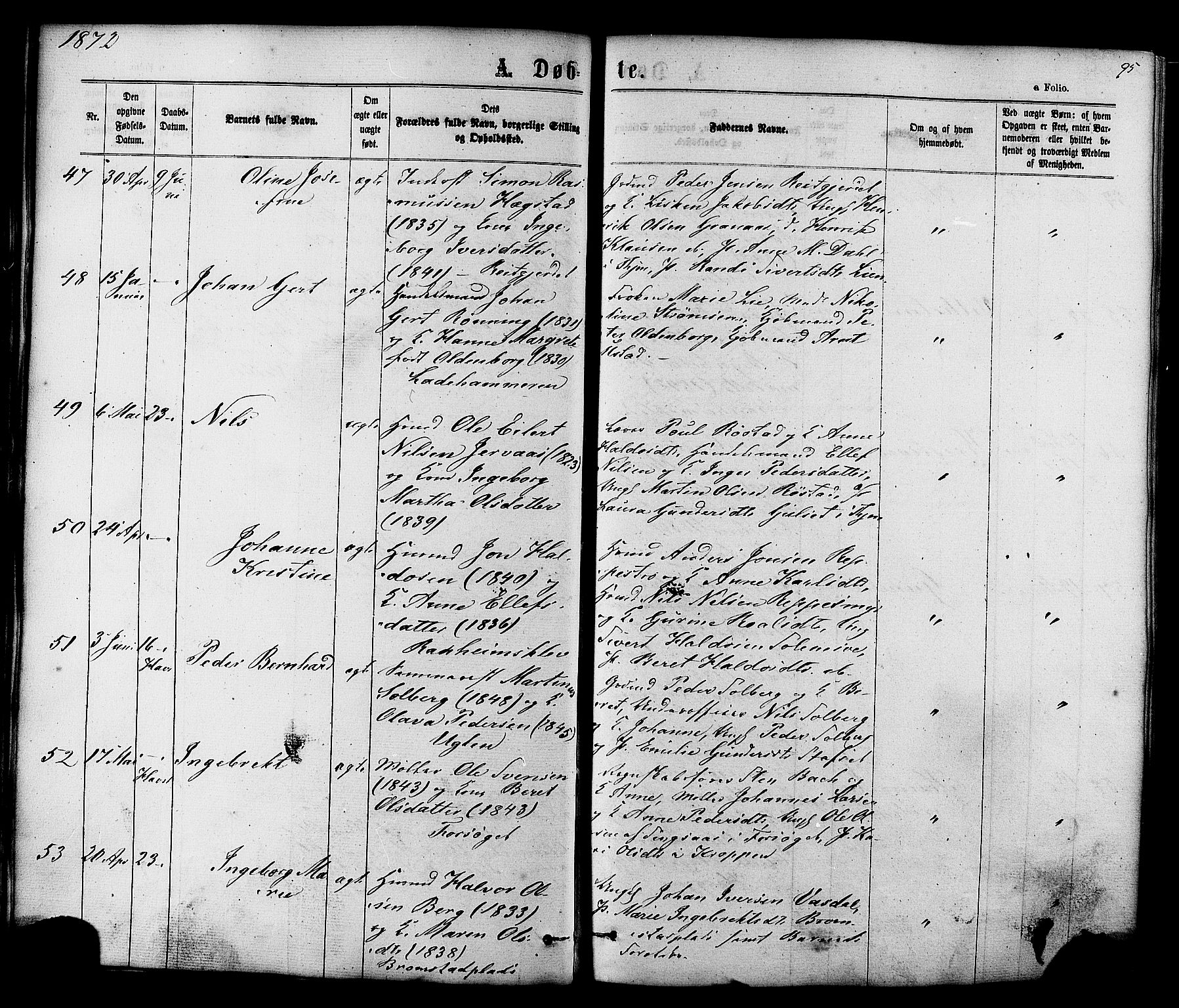 Ministerialprotokoller, klokkerbøker og fødselsregistre - Sør-Trøndelag, SAT/A-1456/606/L0293: Ministerialbok nr. 606A08, 1866-1877, s. 95