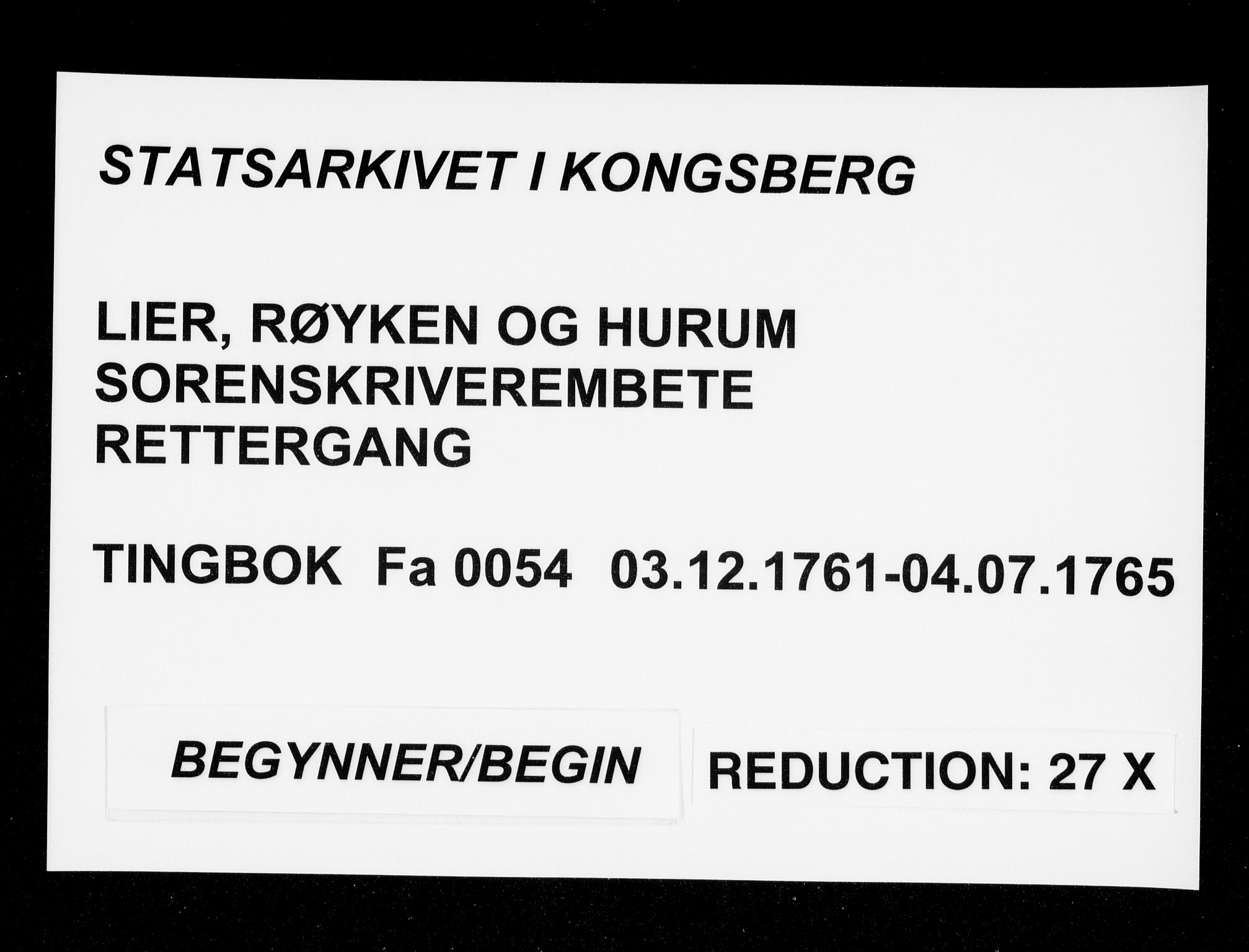 Lier, Røyken og Hurum sorenskriveri, AV/SAKO-A-89/F/Fa/L0054: Tingbok, 1761-1765