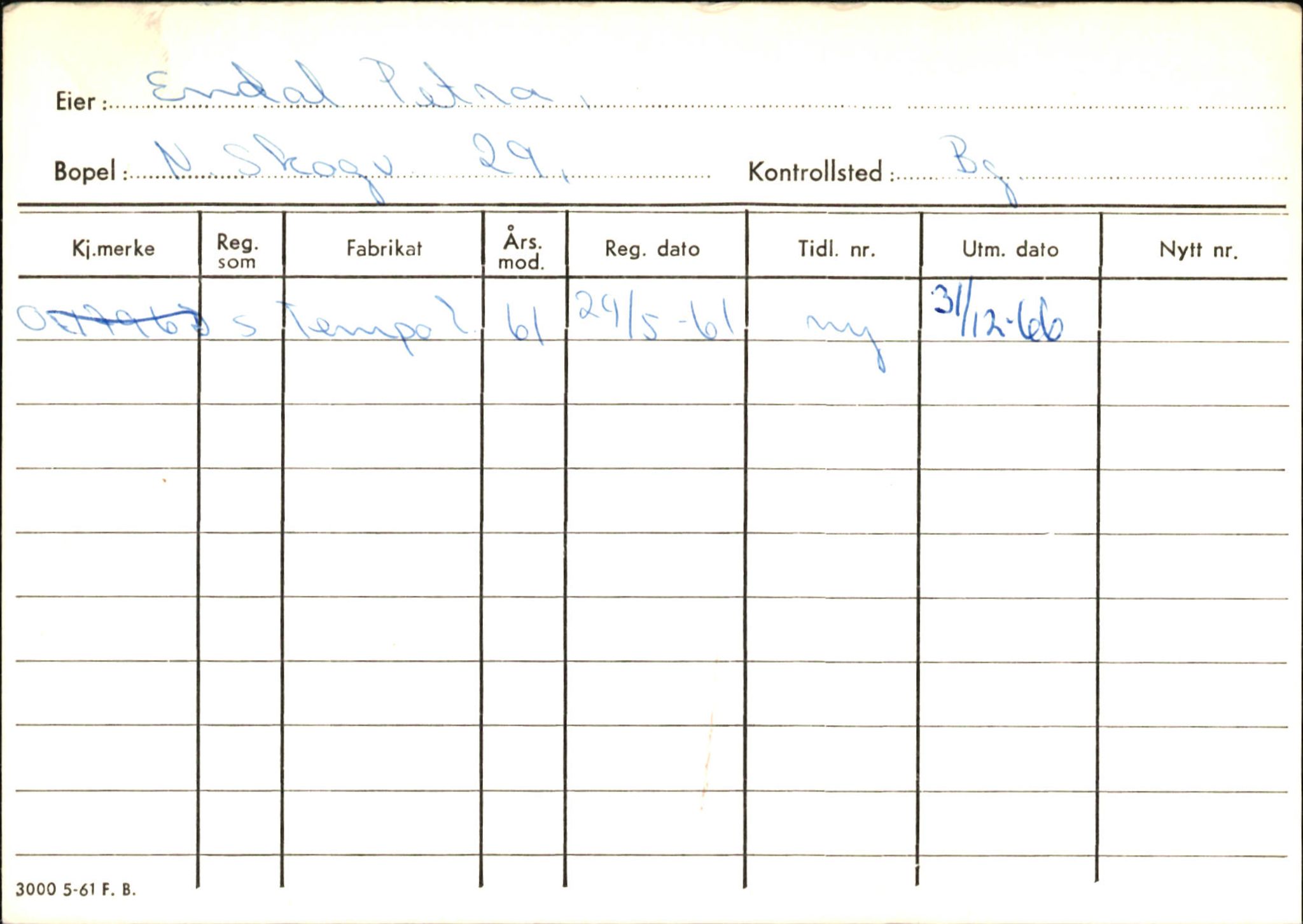 Statens vegvesen, Hordaland vegkontor, AV/SAB-A-5201/2/Hb/L0008: O-eierkort E-F, 1920-1971, s. 6