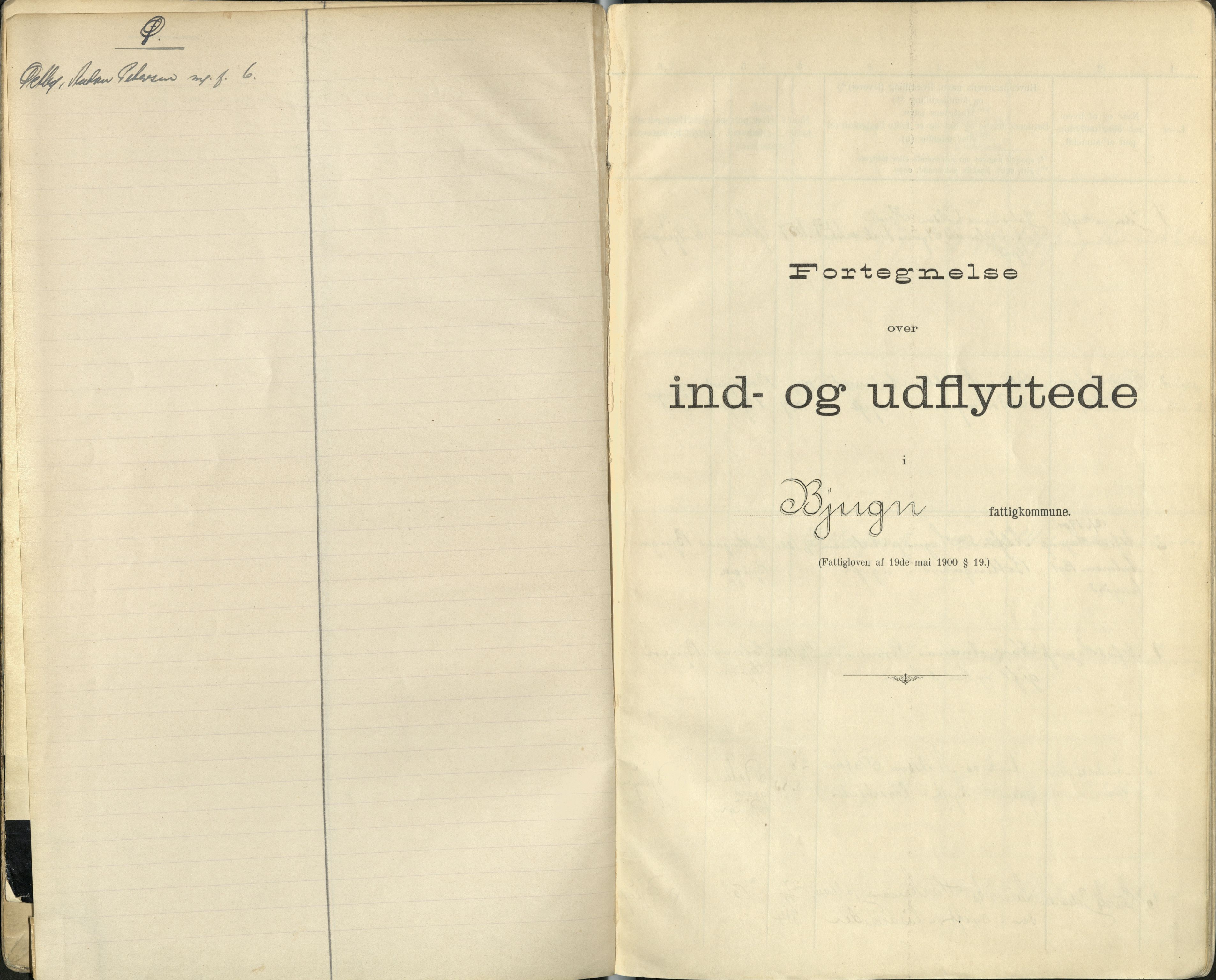 Bjugn kommune I, fattigstyre, TIKA/A-4598/H/Ha/L0001: Fortegnelse over inn- og utflyttede i Bjugn, 1901-1925