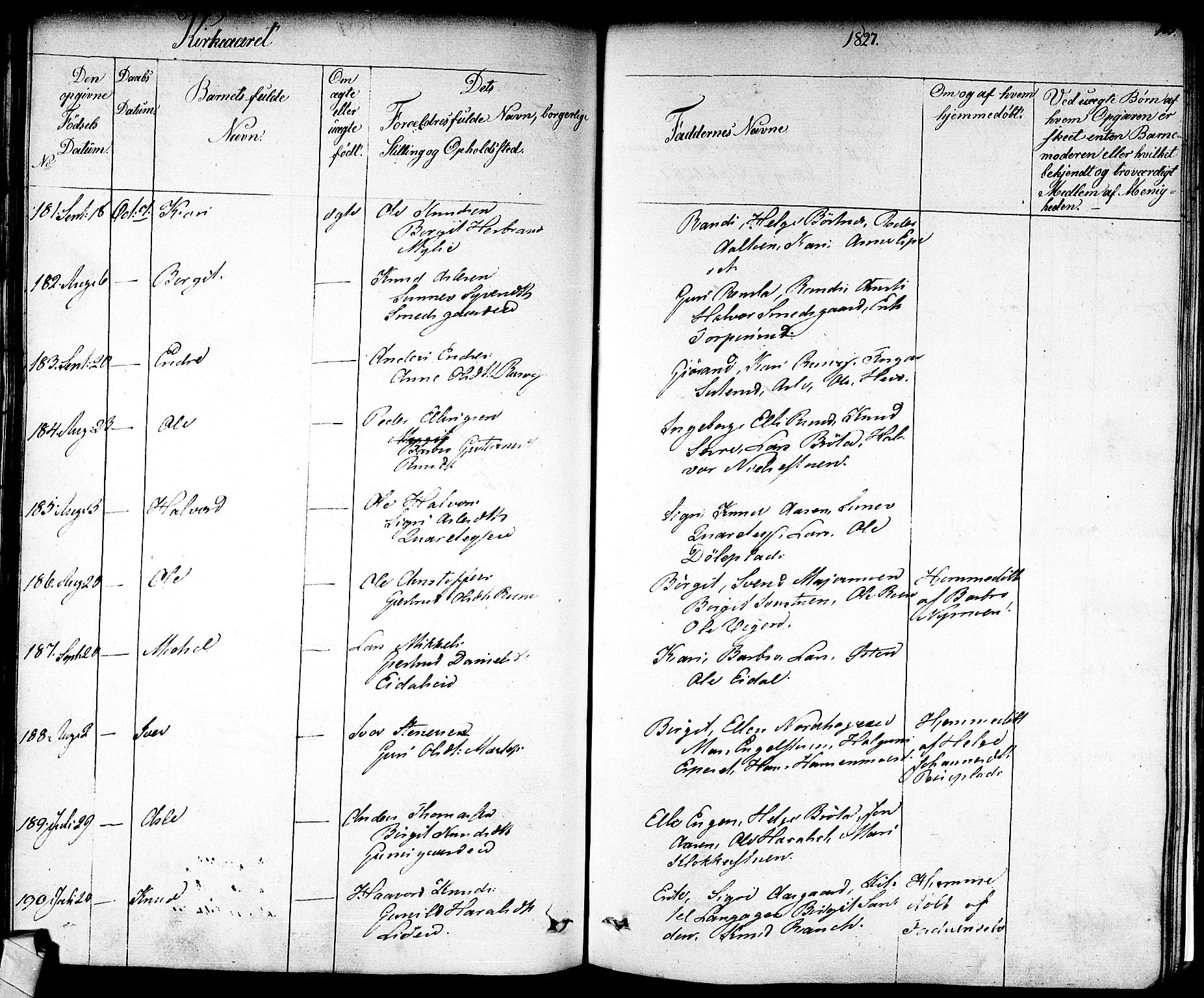 Nes kirkebøker, SAKO/A-236/F/Fa/L0008: Ministerialbok nr. 8, 1824-1834, s. 184-185