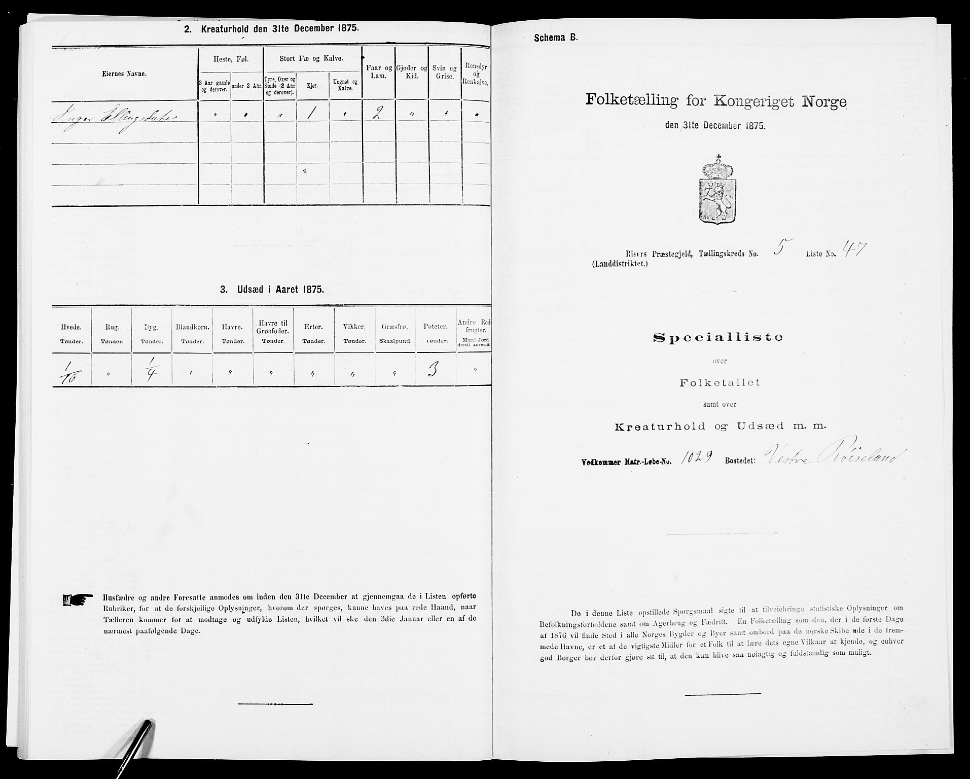 SAK, Folketelling 1875 for 0913L Risør prestegjeld, Søndeled sokn, 1875, s. 881