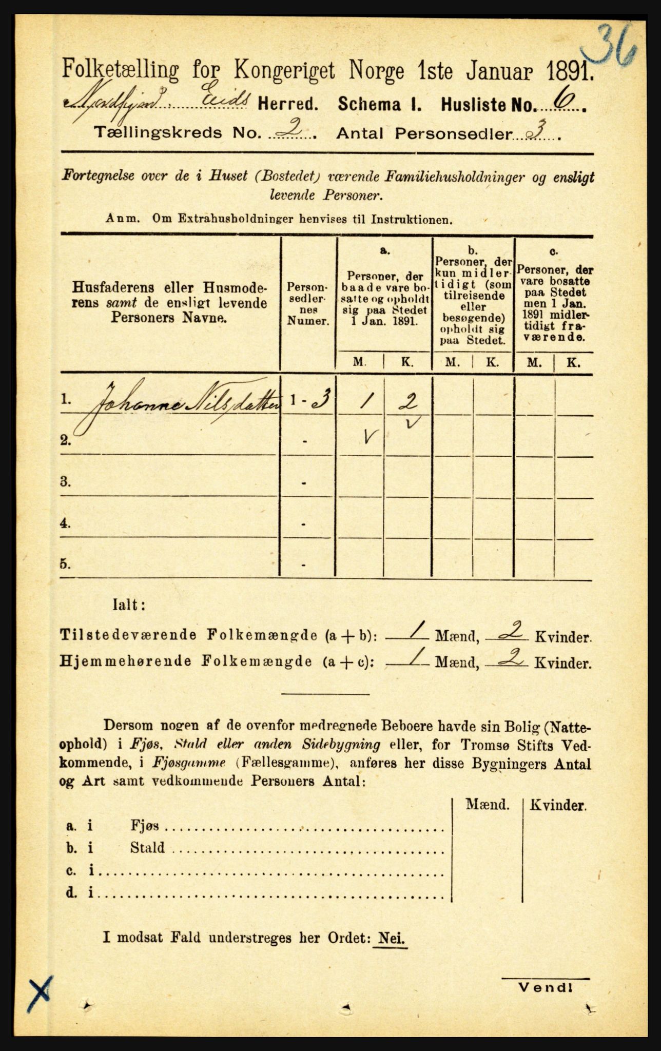 RA, Folketelling 1891 for 1443 Eid herred, 1891, s. 284