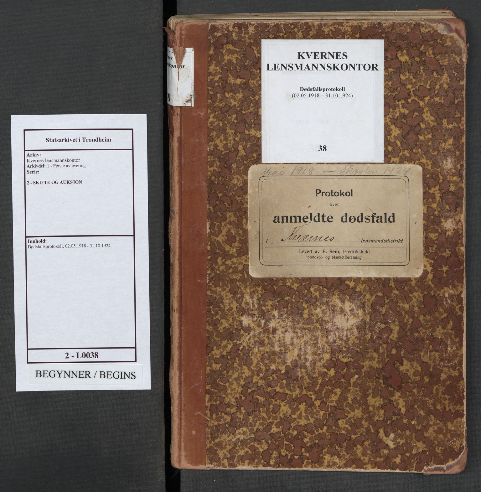 Kvernes lensmannskontor, AV/SAT-A-5876/1/2/L0038: Dødsfallsprotokoll, 1918-1924