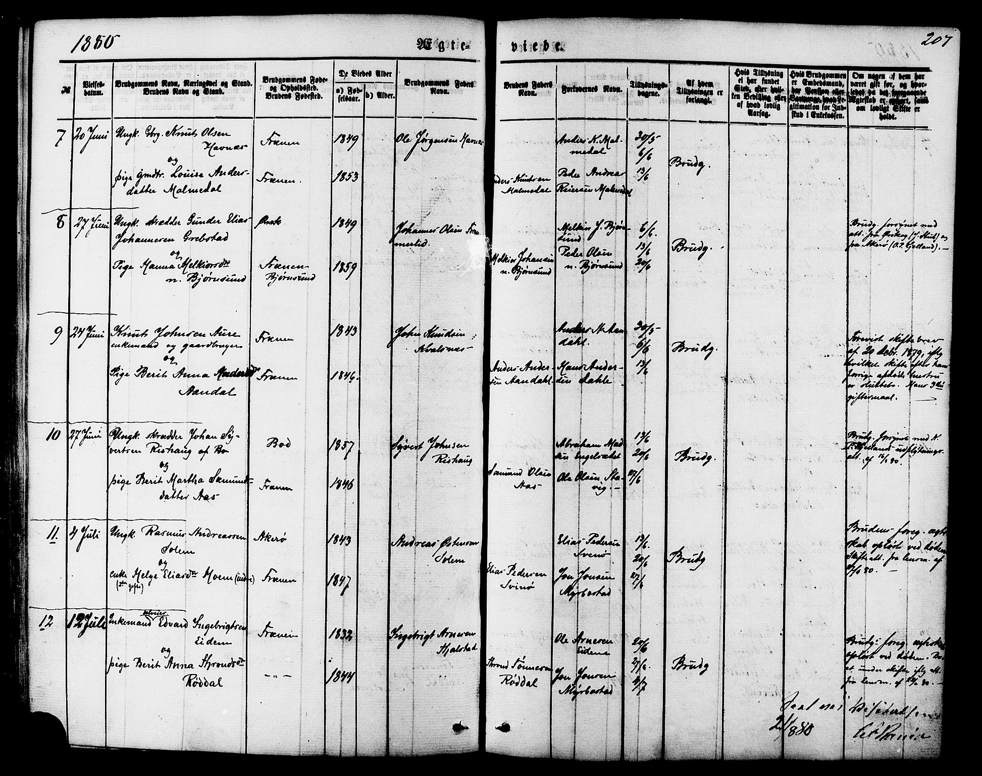 Ministerialprotokoller, klokkerbøker og fødselsregistre - Møre og Romsdal, AV/SAT-A-1454/565/L0749: Ministerialbok nr. 565A03, 1871-1886, s. 207