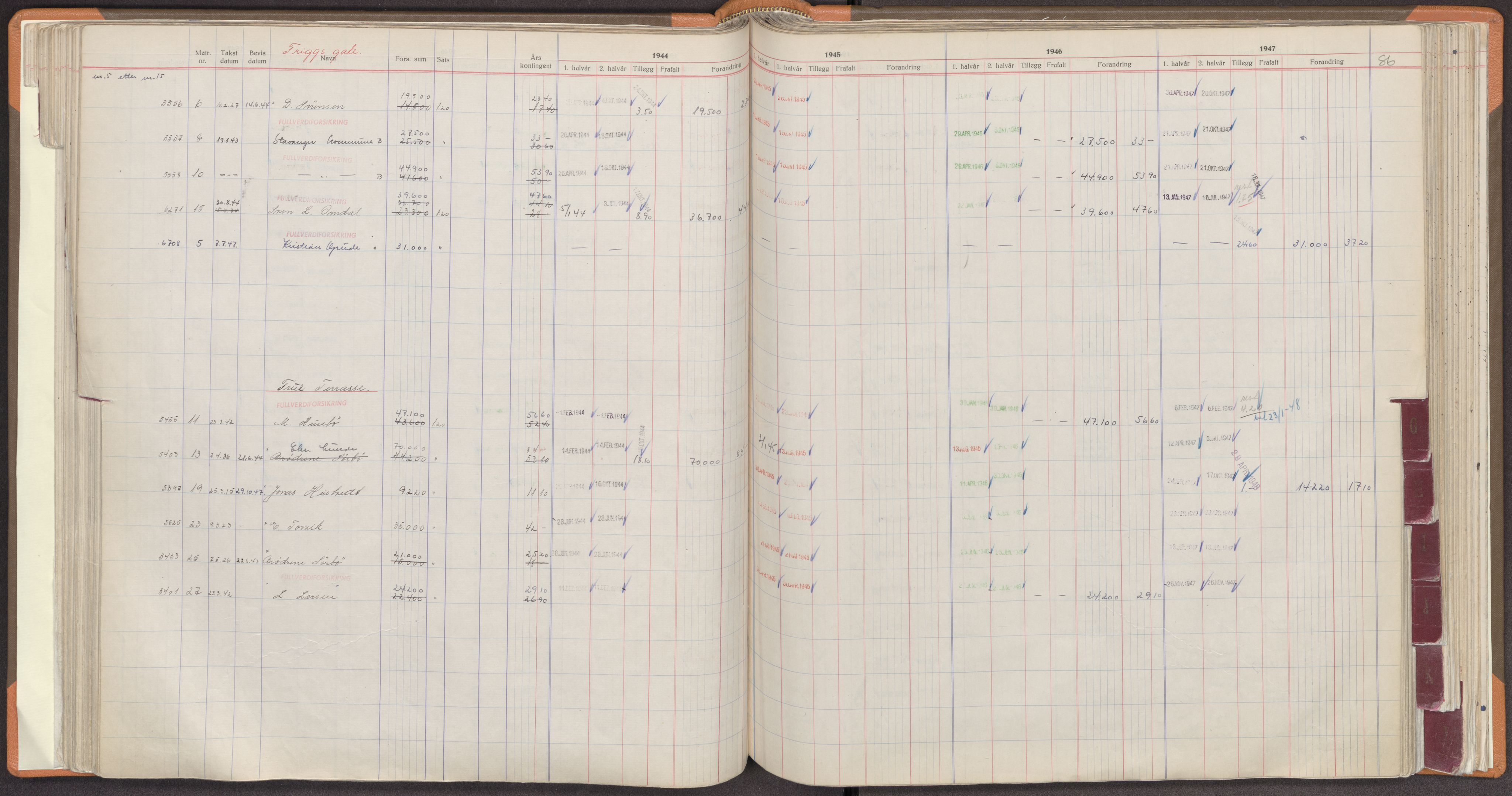 Norges Brannkasse Stavanger, AV/SAST-A-102143/F/Fc/L0008: Brannkontingentprotokoll A-L, 1944-1947, s. 86