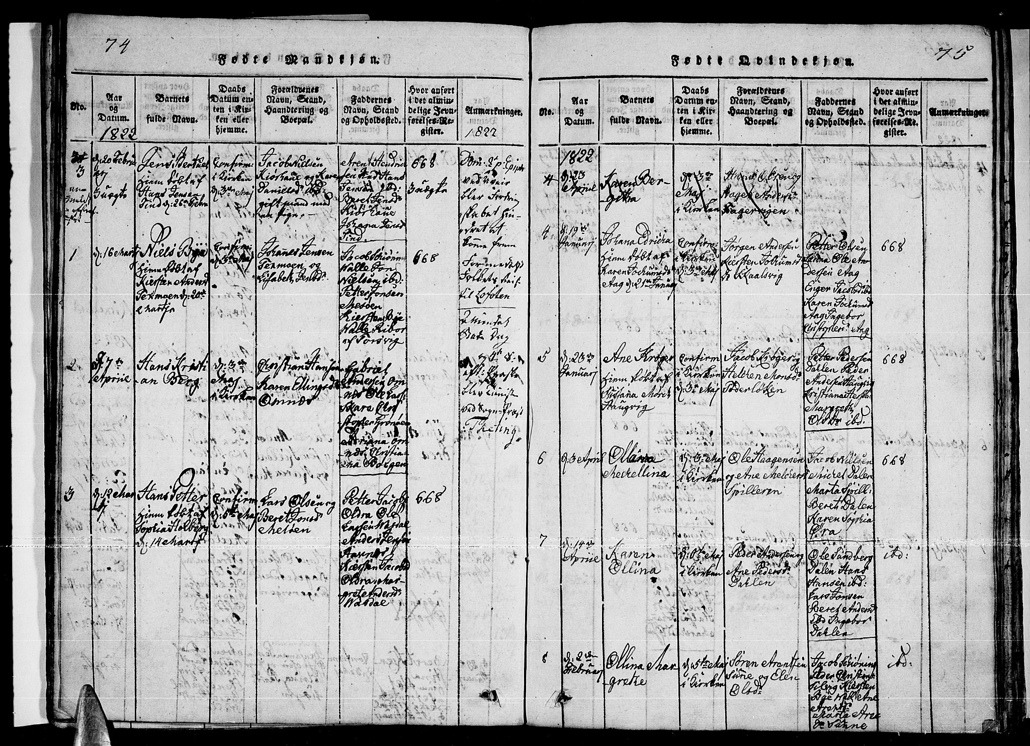 Ministerialprotokoller, klokkerbøker og fødselsregistre - Nordland, AV/SAT-A-1459/841/L0593: Ministerialbok nr. 841A04 /2, 1820-1825, s. 74-75