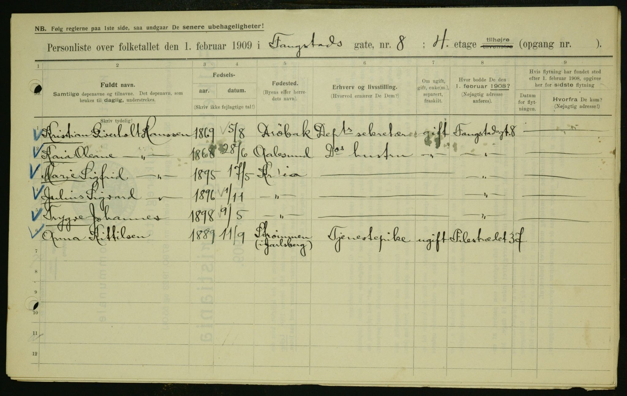 OBA, Kommunal folketelling 1.2.1909 for Kristiania kjøpstad, 1909, s. 22908