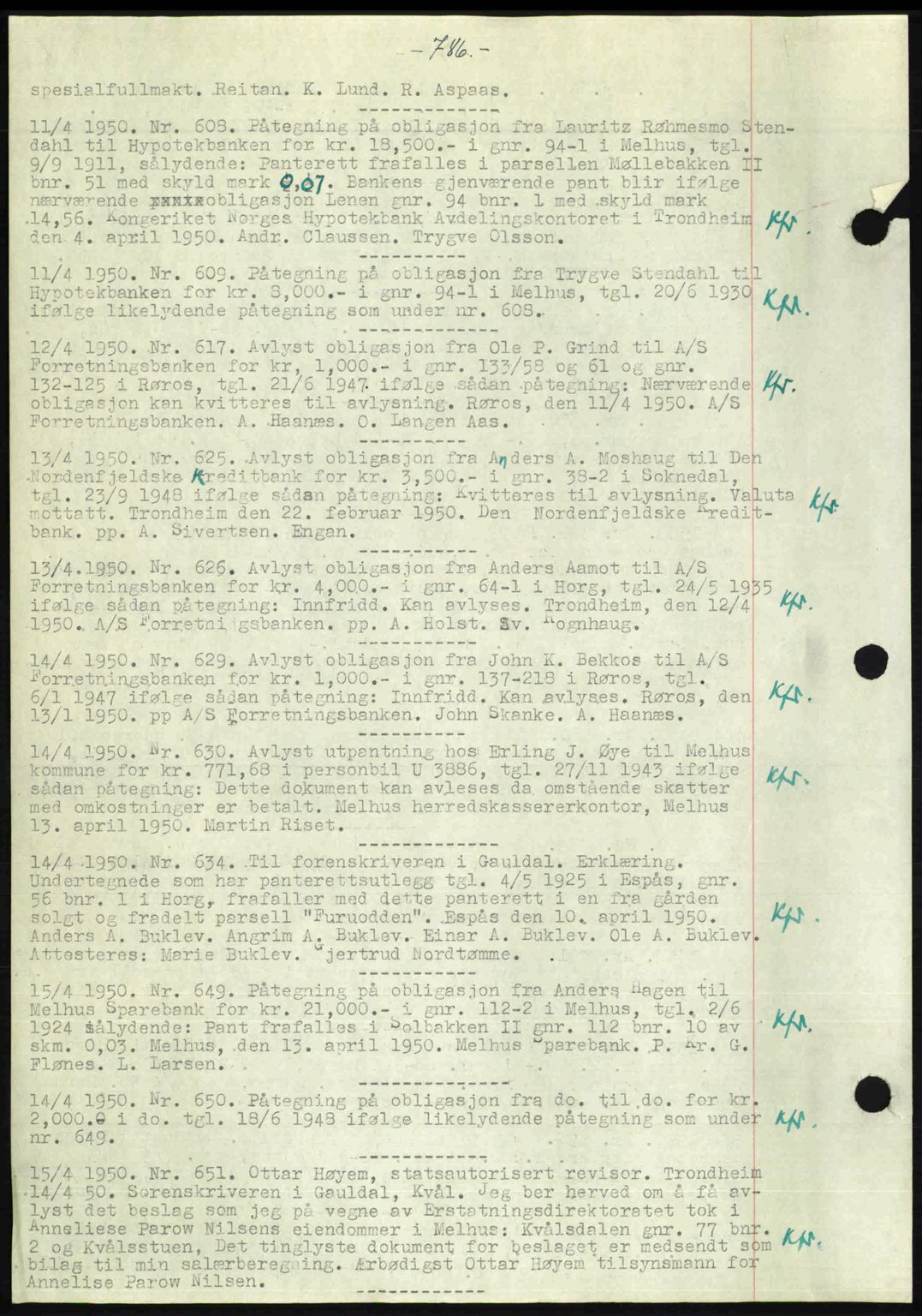 Gauldal sorenskriveri, SAT/A-0014/1/2/2C: Pantebok nr. A9, 1949-1950, Dagboknr: 608/1950
