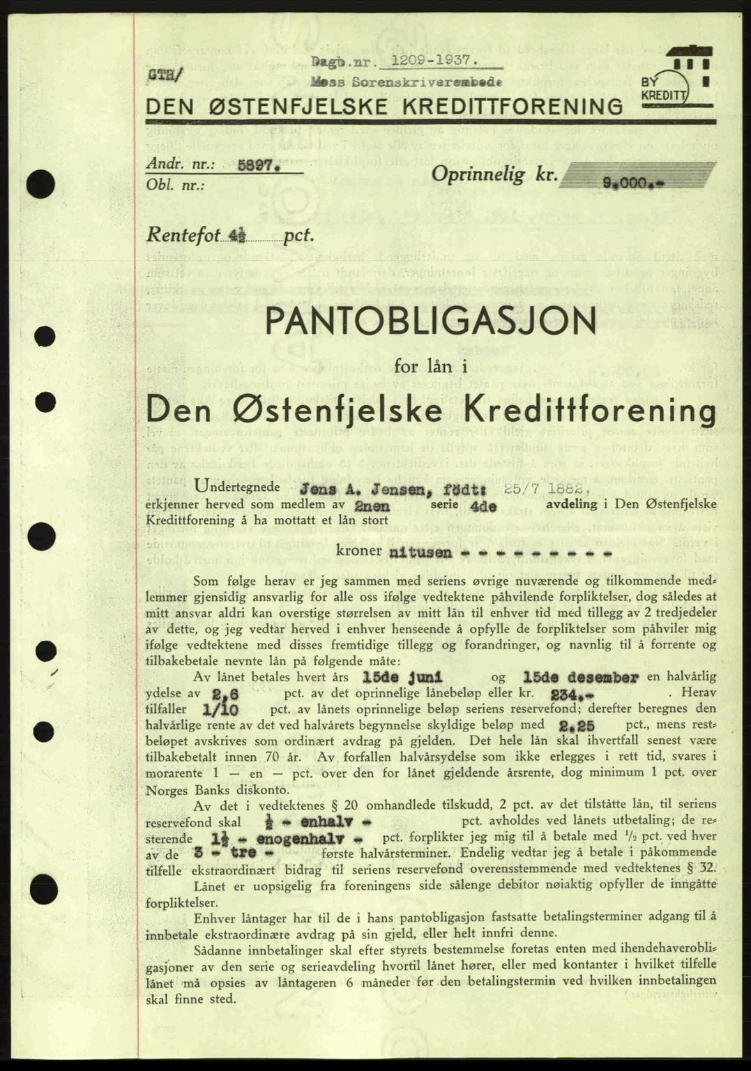Moss sorenskriveri, SAO/A-10168: Pantebok nr. B3, 1937-1937, Dagboknr: 1209/1937