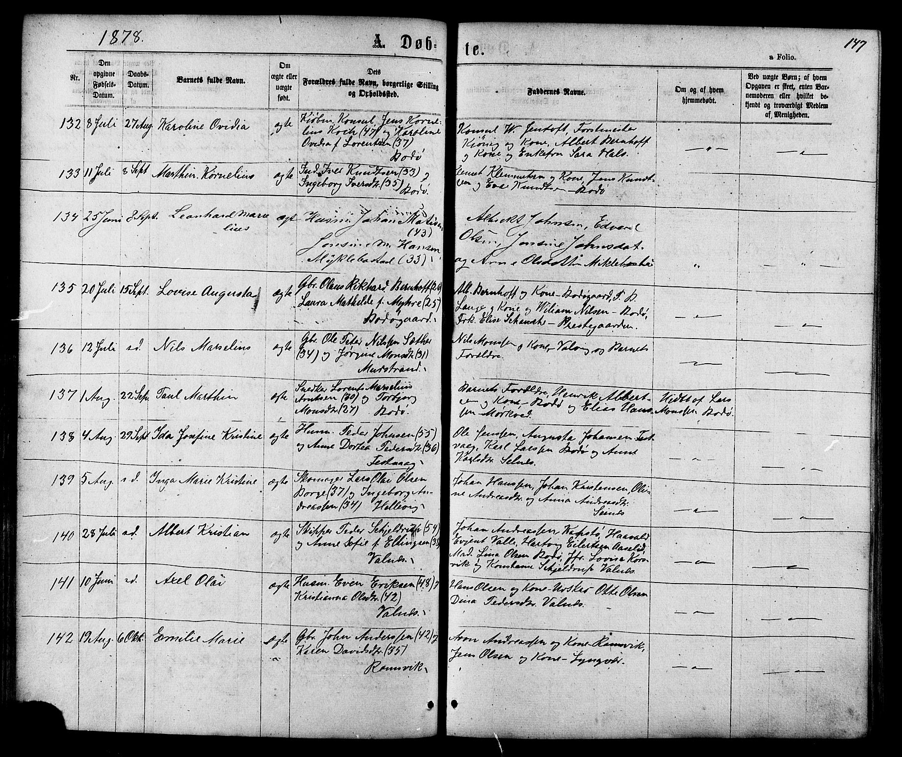 Ministerialprotokoller, klokkerbøker og fødselsregistre - Nordland, AV/SAT-A-1459/801/L0029: Klokkerbok nr. 801C04, 1868-1878, s. 147