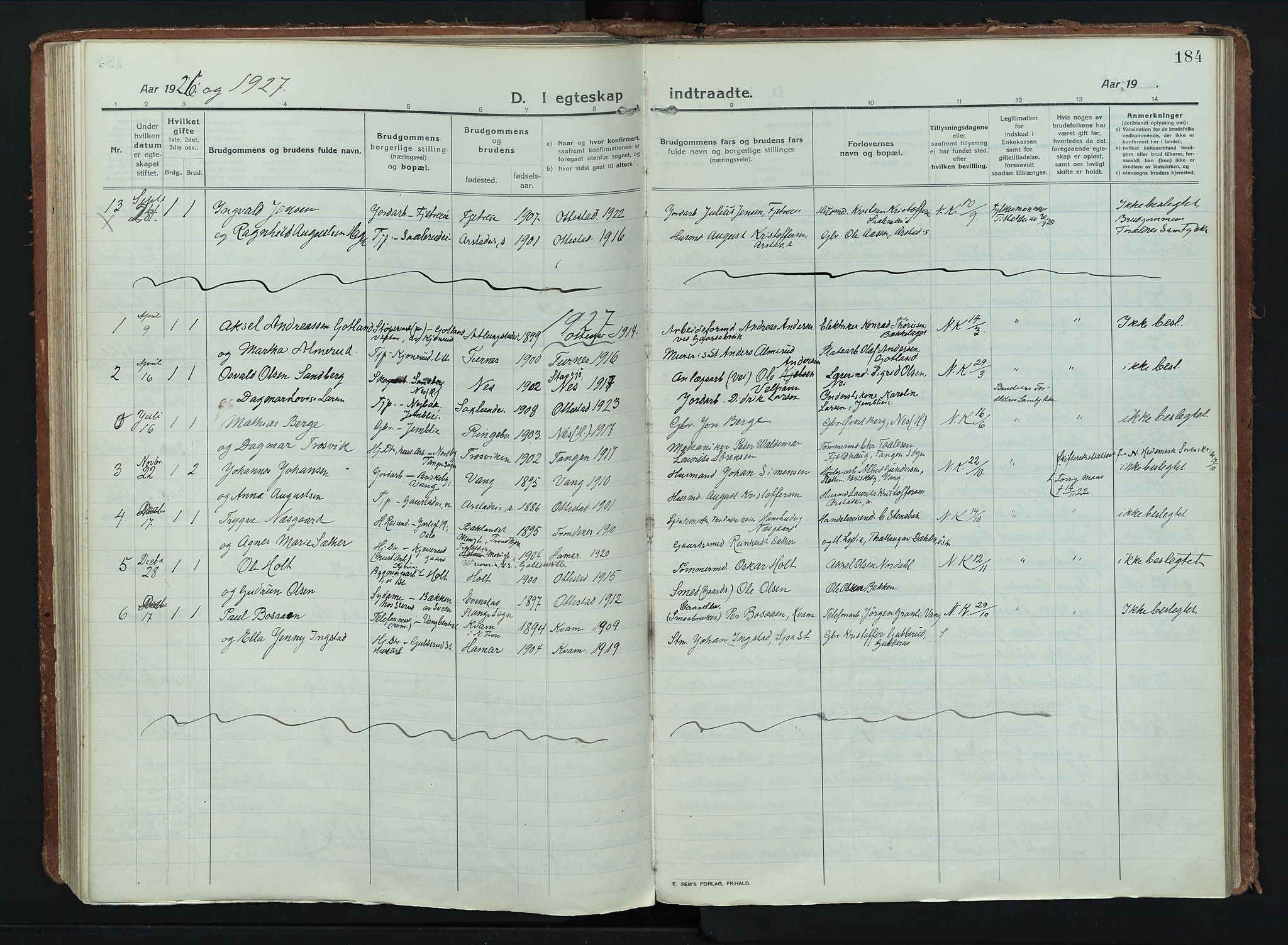 Stange prestekontor, AV/SAH-PREST-002/K/L0028: Ministerialbok nr. 28, 1913-1932, s. 184