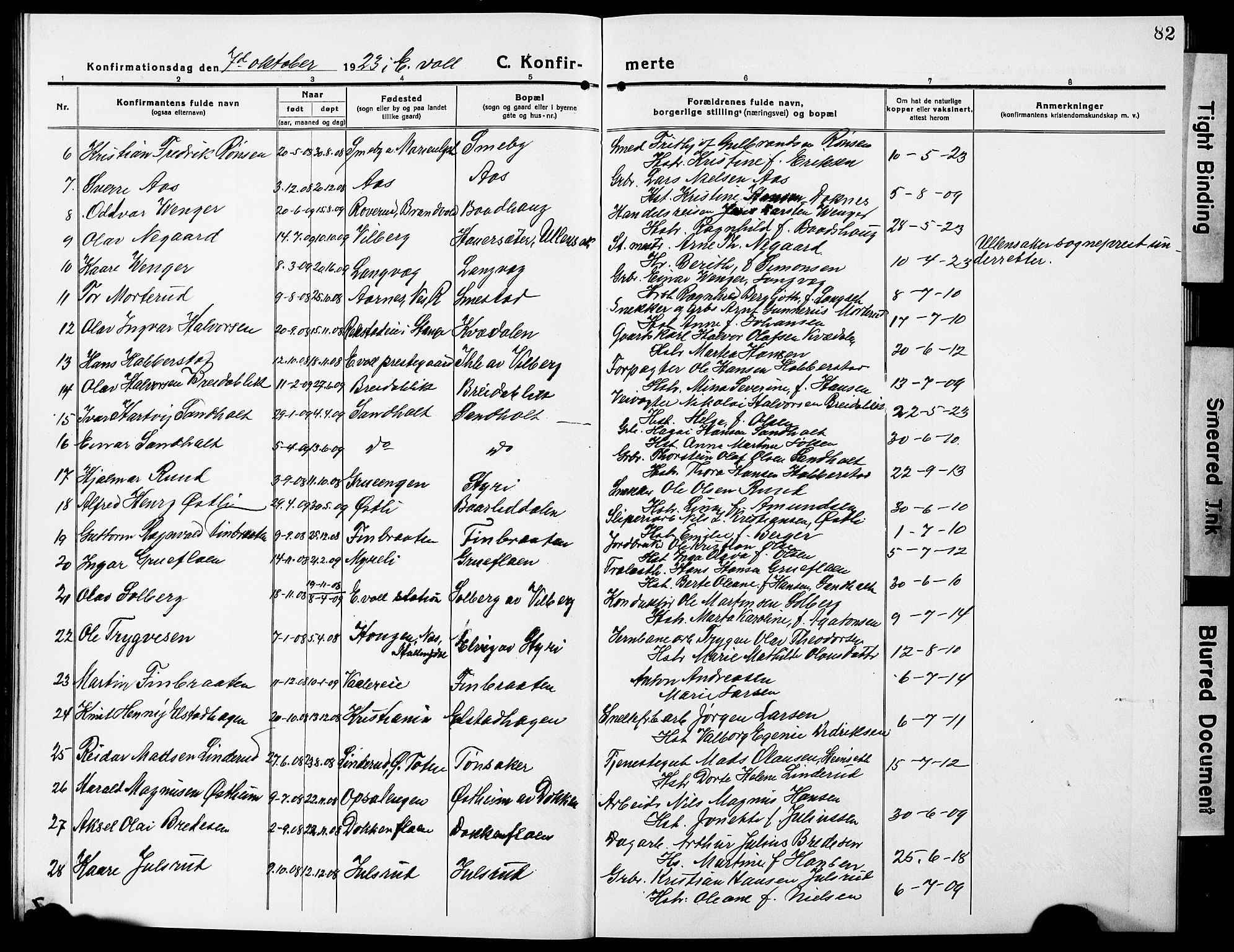Eidsvoll prestekontor Kirkebøker, AV/SAO-A-10888/G/Ga/L0009: Klokkerbok nr. I 9, 1914-1927, s. 82