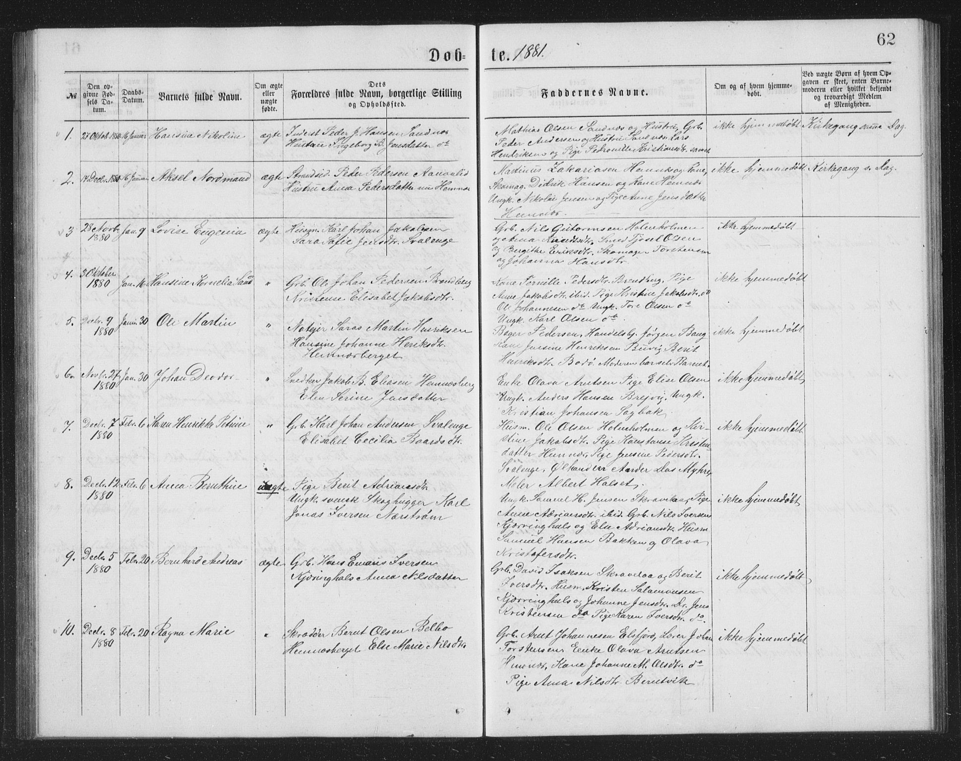 Ministerialprotokoller, klokkerbøker og fødselsregistre - Nordland, AV/SAT-A-1459/825/L0369: Klokkerbok nr. 825C06, 1873-1885, s. 62