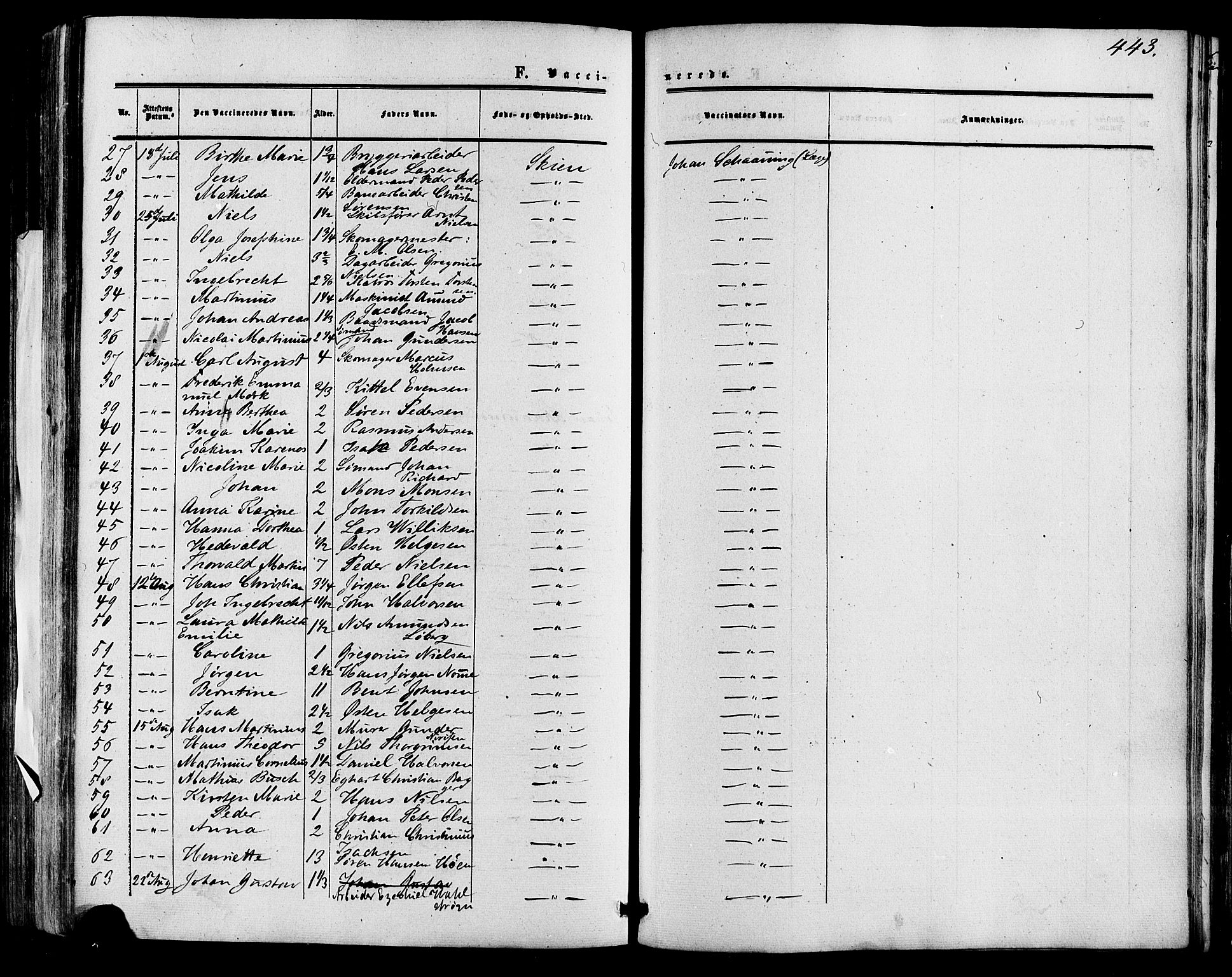 Skien kirkebøker, AV/SAKO-A-302/F/Fa/L0007: Ministerialbok nr. 7, 1856-1865, s. 443