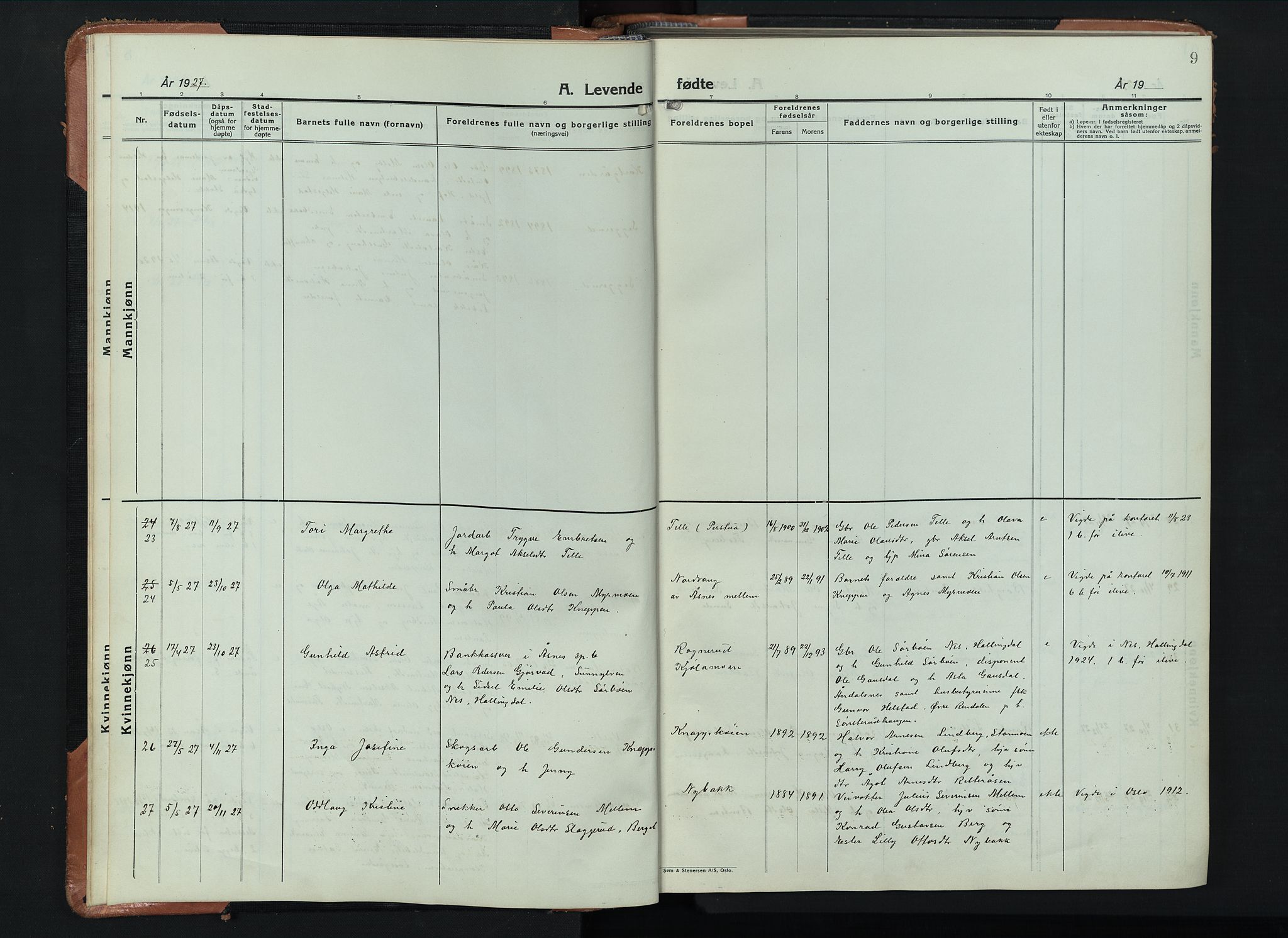 Åsnes prestekontor, AV/SAH-PREST-042/H/Ha/Hab/L0008: Klokkerbok nr. 8, 1927-1942, s. 9