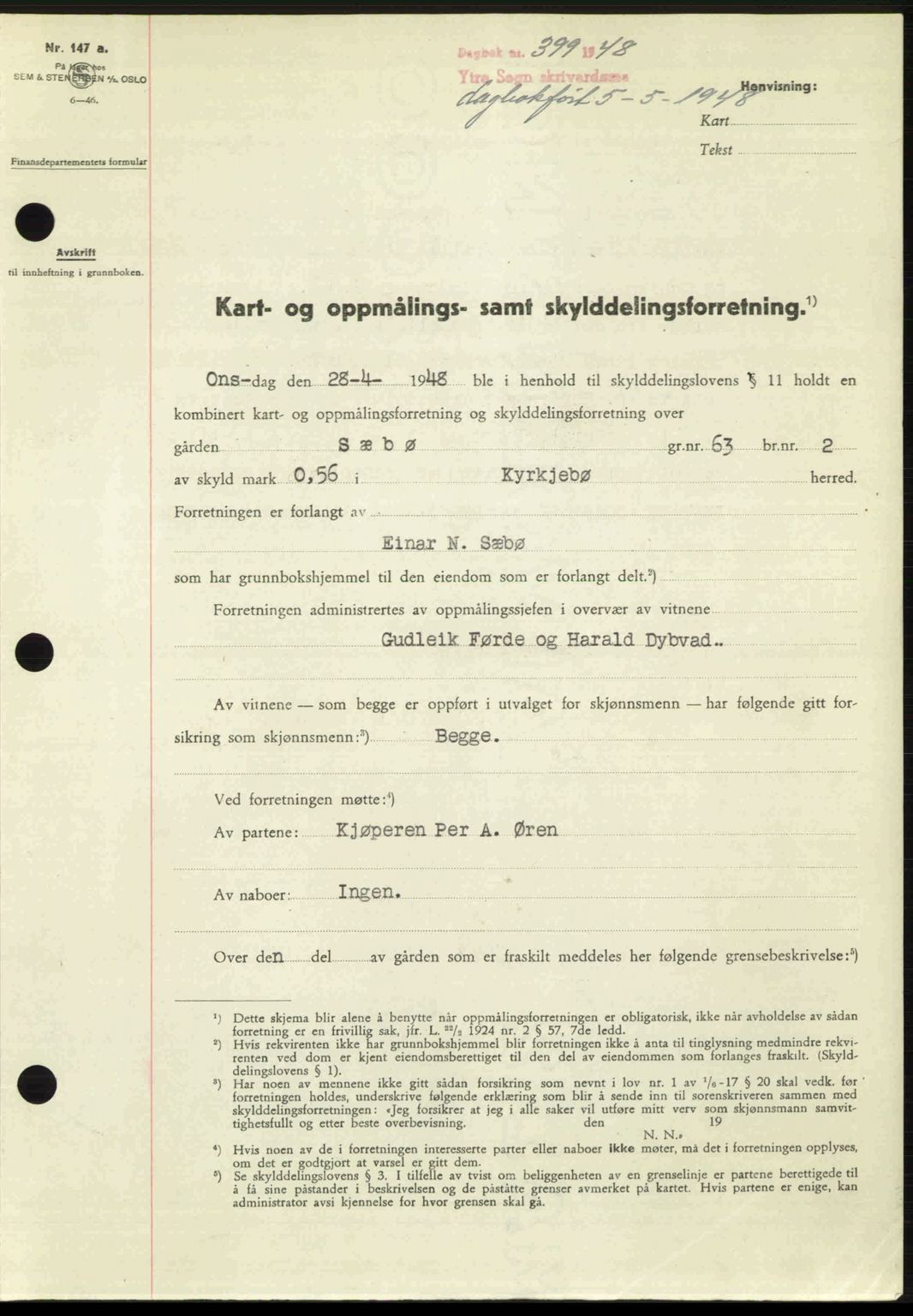 Ytre Sogn tingrett, SAB/A-2601/1/G/Gbb/L0005: Pantebok nr. A3 - A4 (B2), 1947-1948, Dagboknr: 399/1948