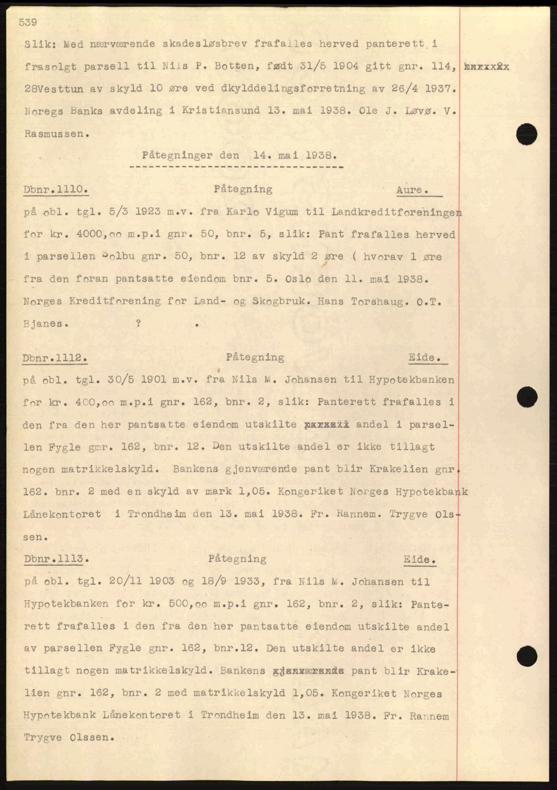 Nordmøre sorenskriveri, SAT/A-4132/1/2/2Ca: Pantebok nr. C80, 1936-1939, Dagboknr: 1110/1938
