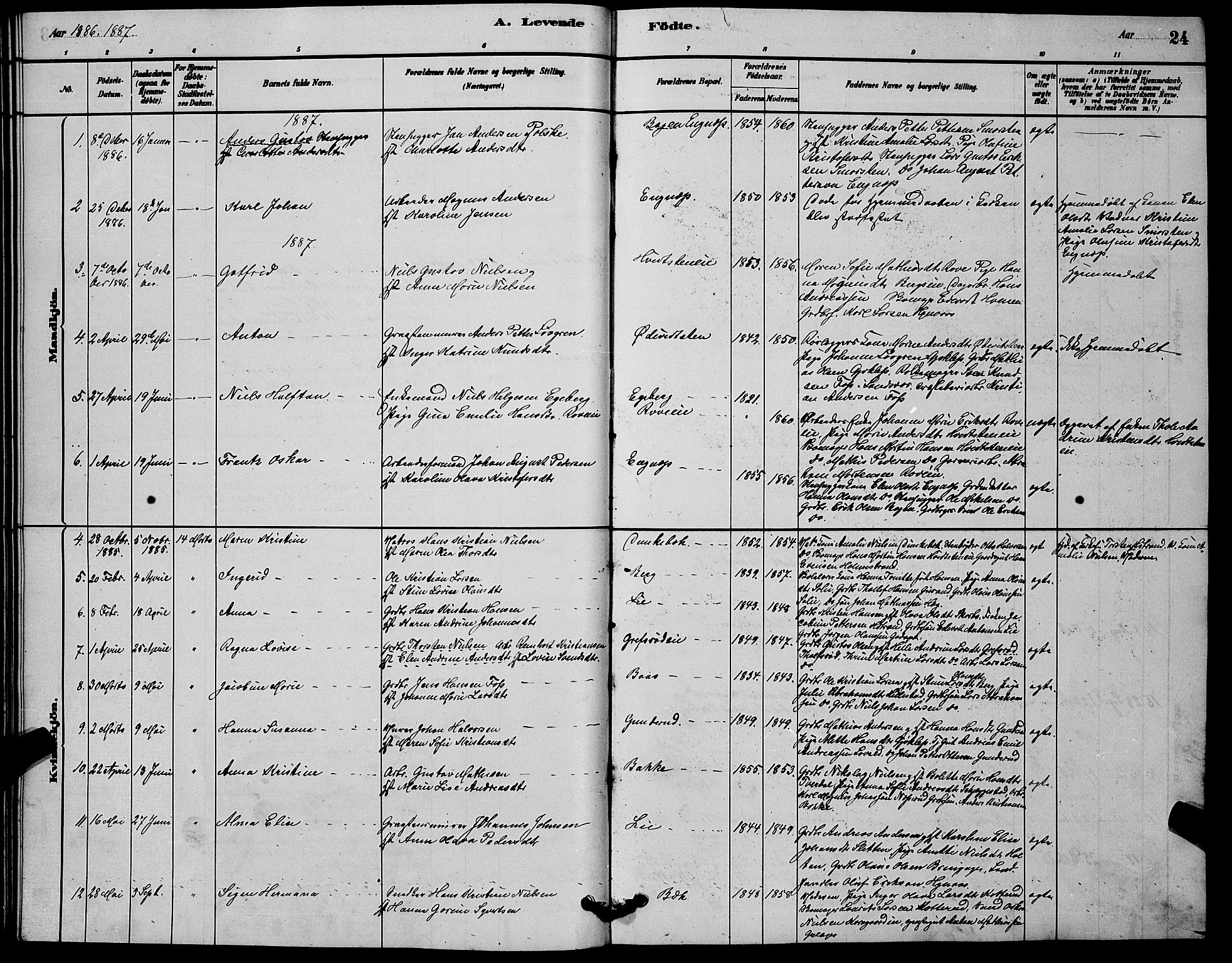 Botne kirkebøker, AV/SAKO-A-340/G/Ga/L0003: Klokkerbok nr. I 3, 1878-1898, s. 24