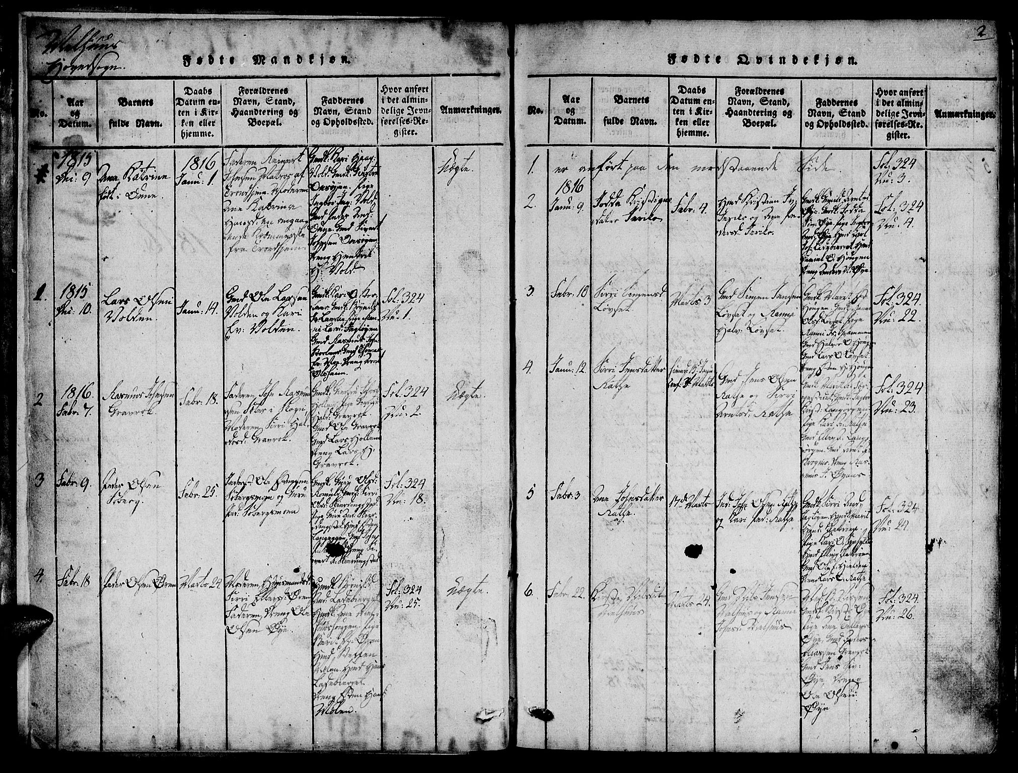 Ministerialprotokoller, klokkerbøker og fødselsregistre - Sør-Trøndelag, AV/SAT-A-1456/691/L1065: Ministerialbok nr. 691A03 /1, 1816-1826, s. 2