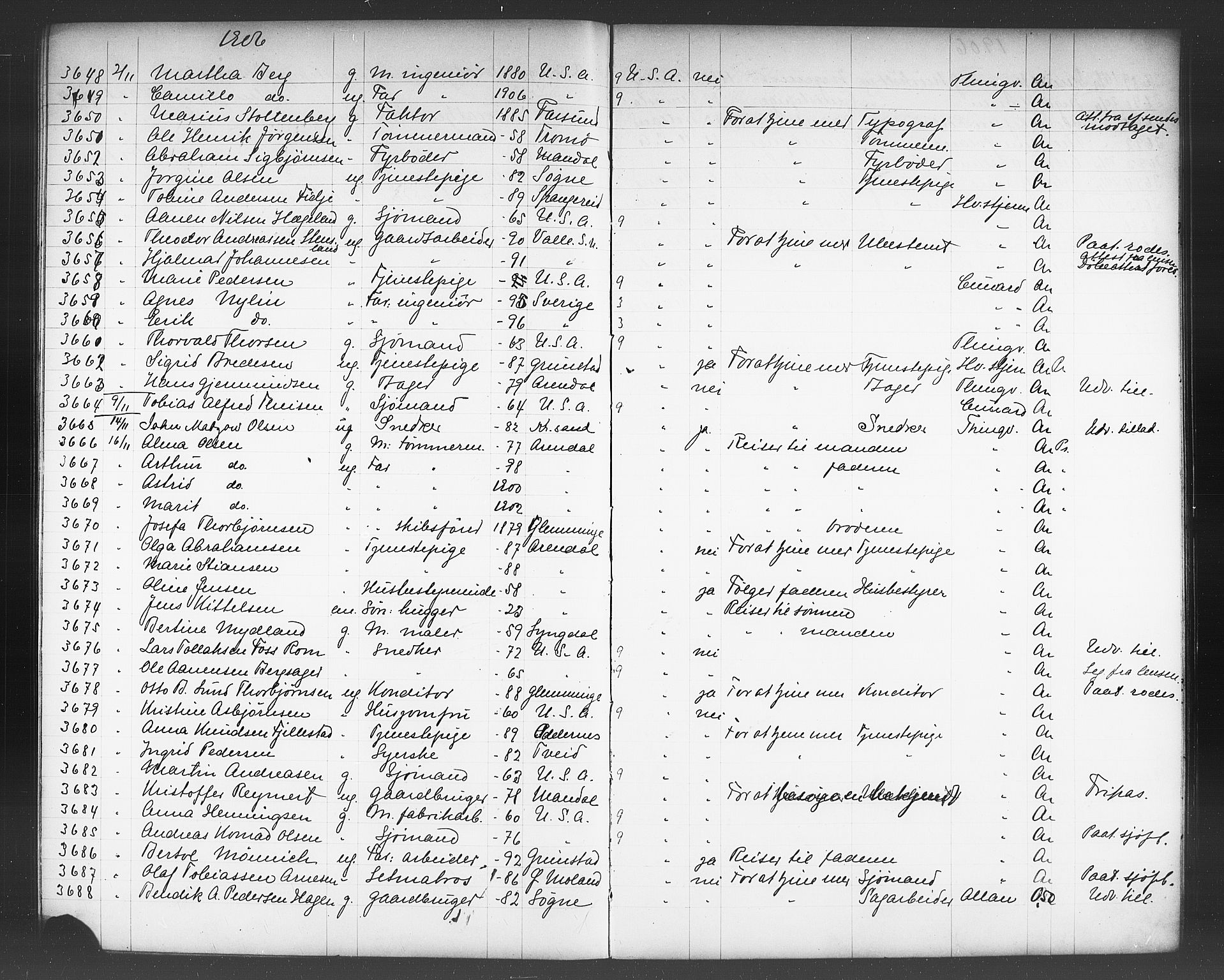 Kristiansand politikammer, AV/SAK-1243-0004/K/Kb/L0244: Emigrantprotokoll, 1905-1908, s. 157