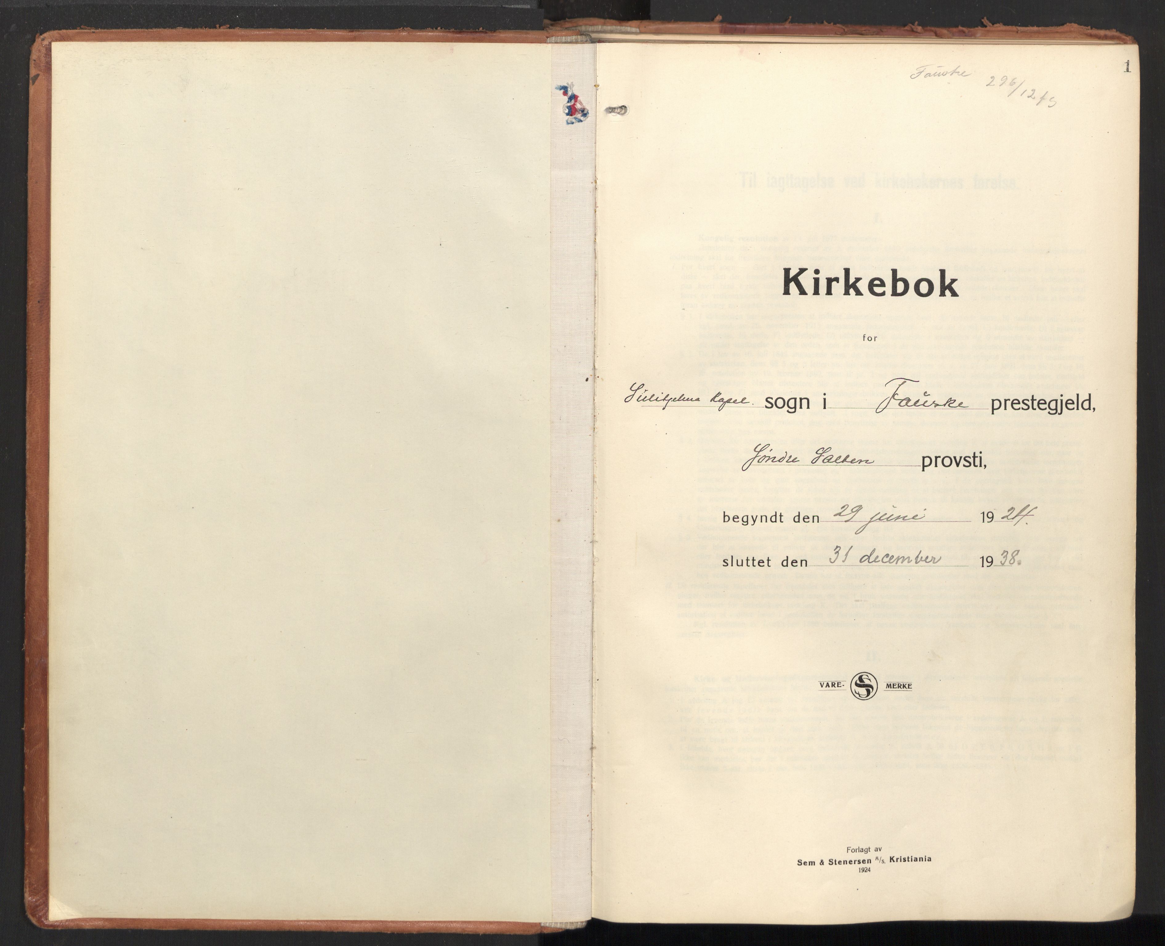 Ministerialprotokoller, klokkerbøker og fødselsregistre - Nordland, SAT/A-1459/850/L0716: Residerende kapellans bok nr. 850B06, 1924-1938, s. 1