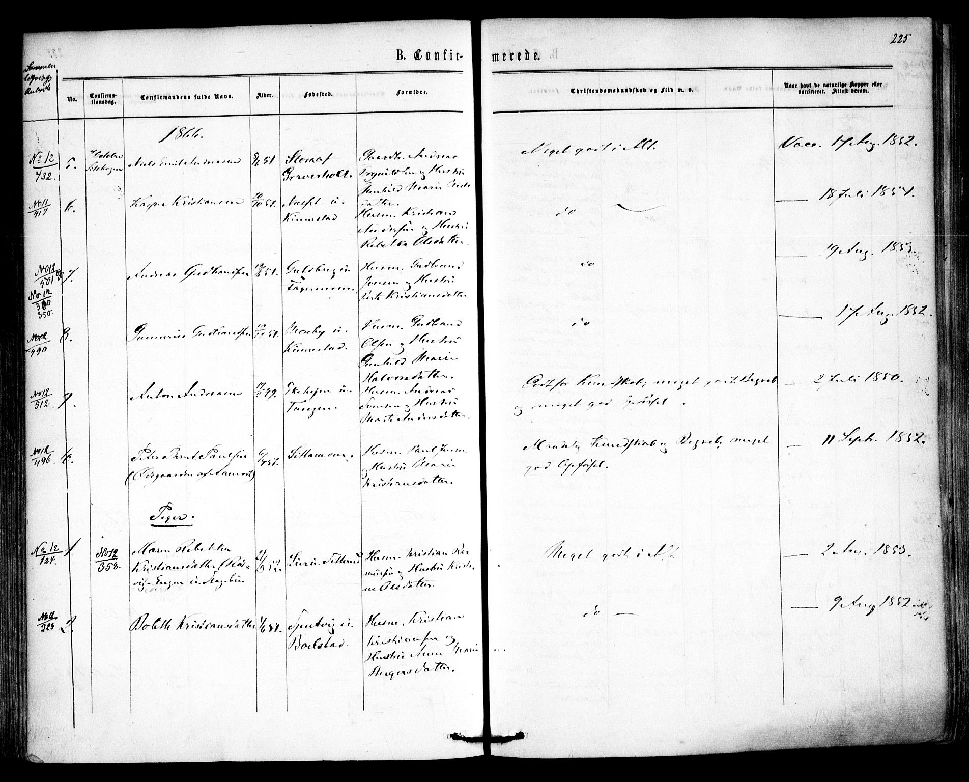 Høland prestekontor Kirkebøker, SAO/A-10346a/F/Fa/L0011: Ministerialbok nr. I 11, 1862-1869, s. 225