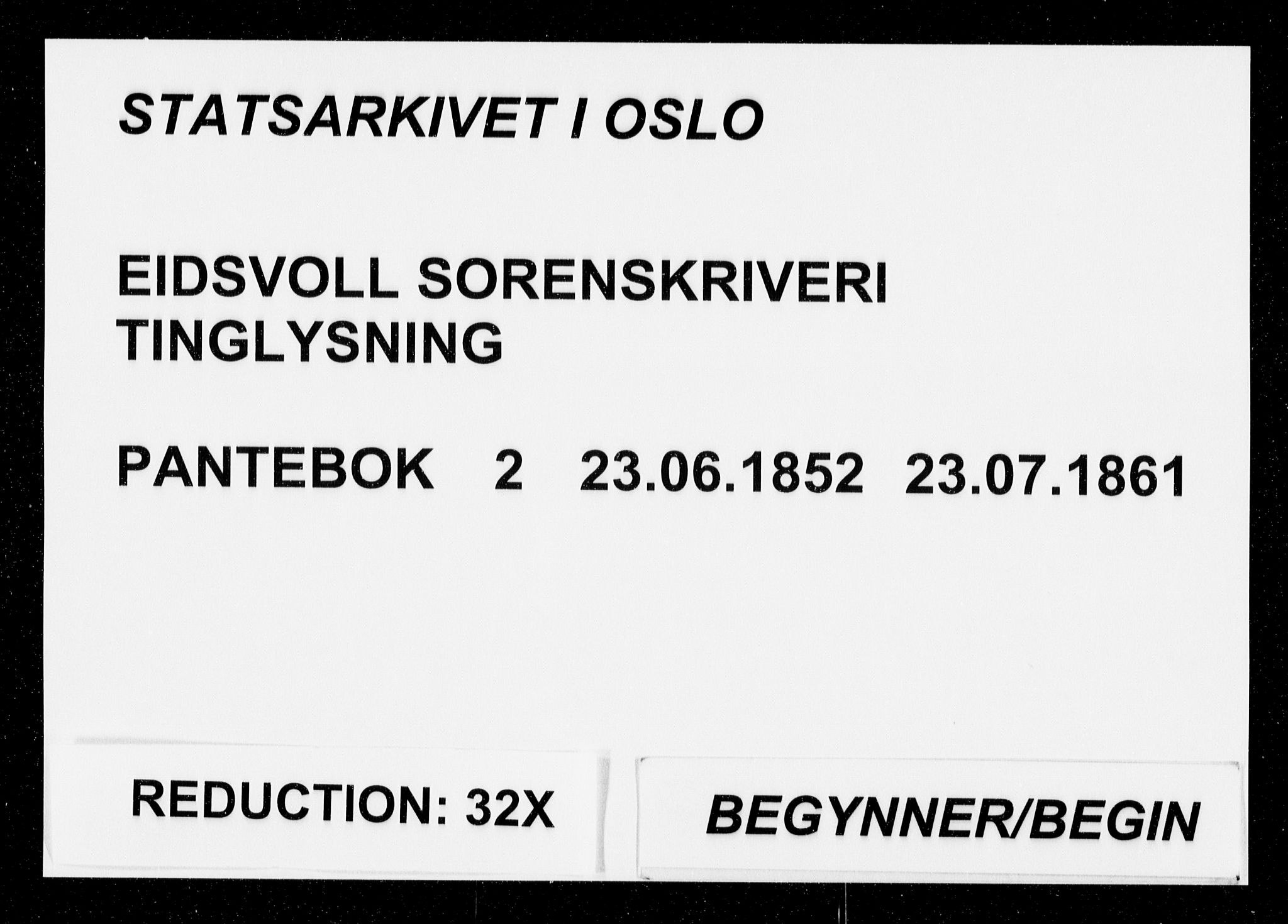 Eidsvoll tingrett, SAO/A-10371/G/Gb/Gba/L0002: Pantebok nr. 2, 1852-1861