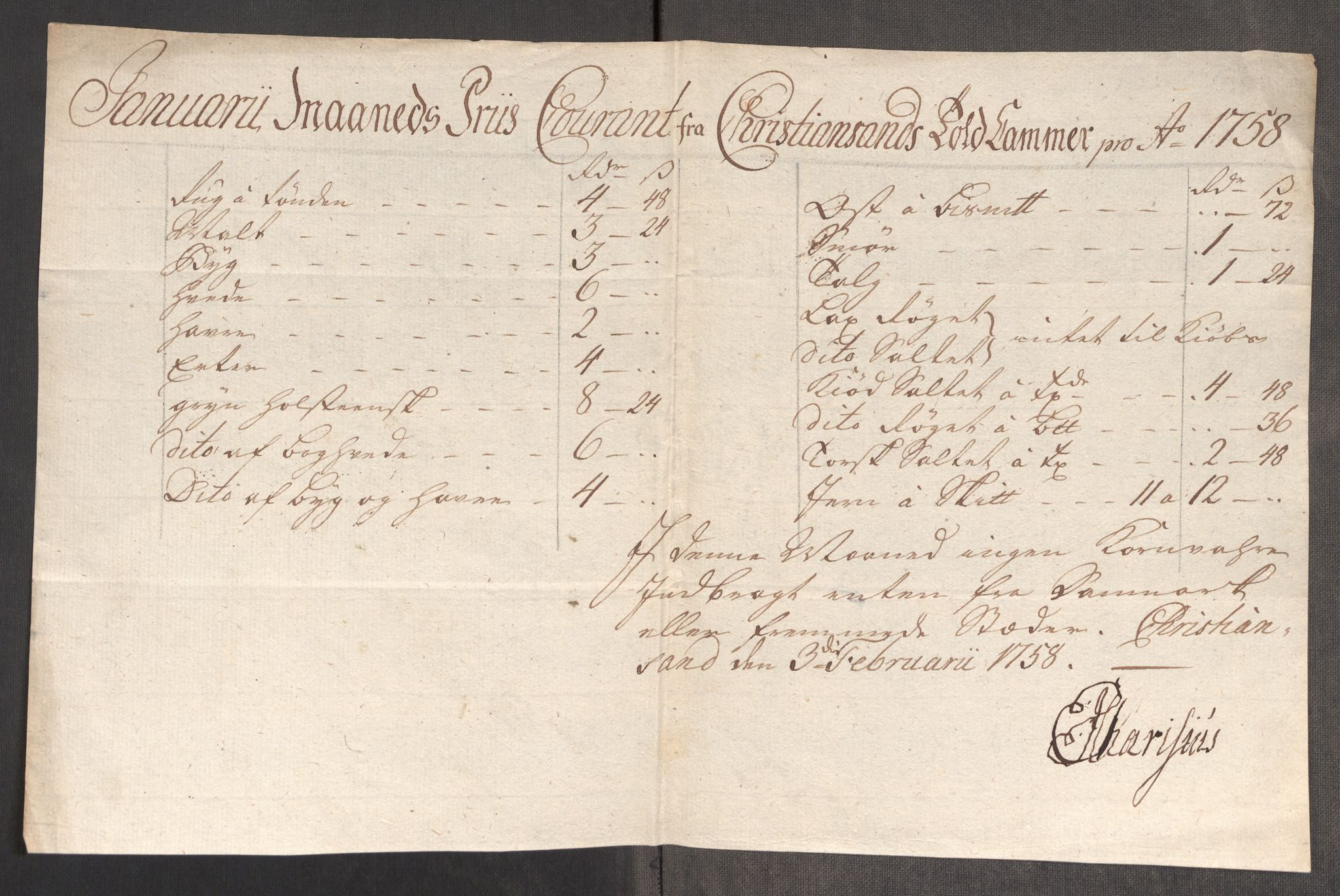 RA, Rentekammeret inntil 1814, Realistisk ordnet avdeling, Oe/L0006: [Ø1]: Priskuranter, 1758-1760, s. 267