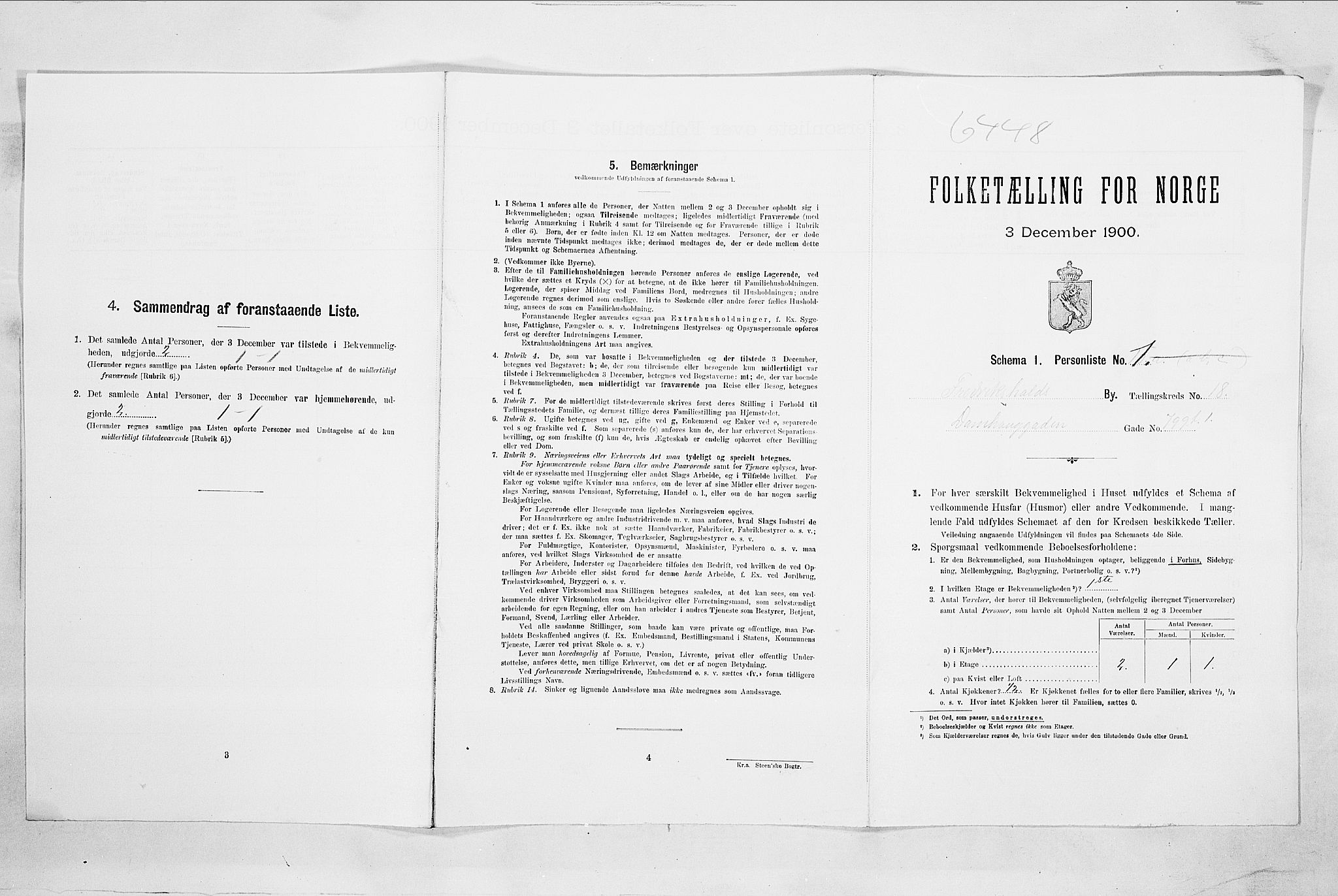 SAO, Folketelling 1900 for 0101 Fredrikshald kjøpstad, 1900