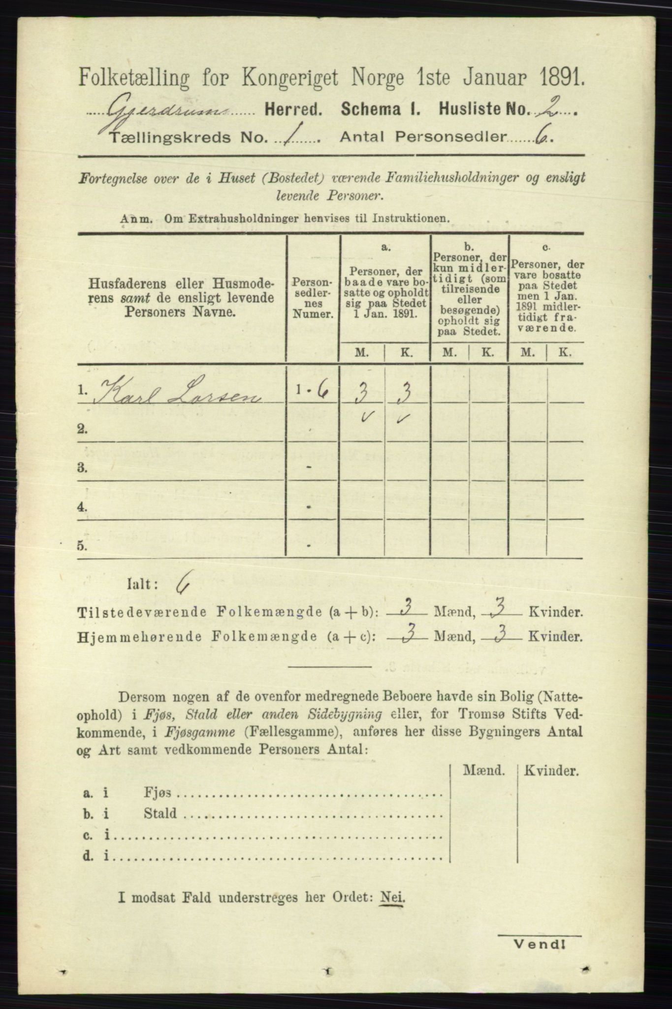 RA, Folketelling 1891 for 0234 Gjerdrum herred, 1891, s. 19