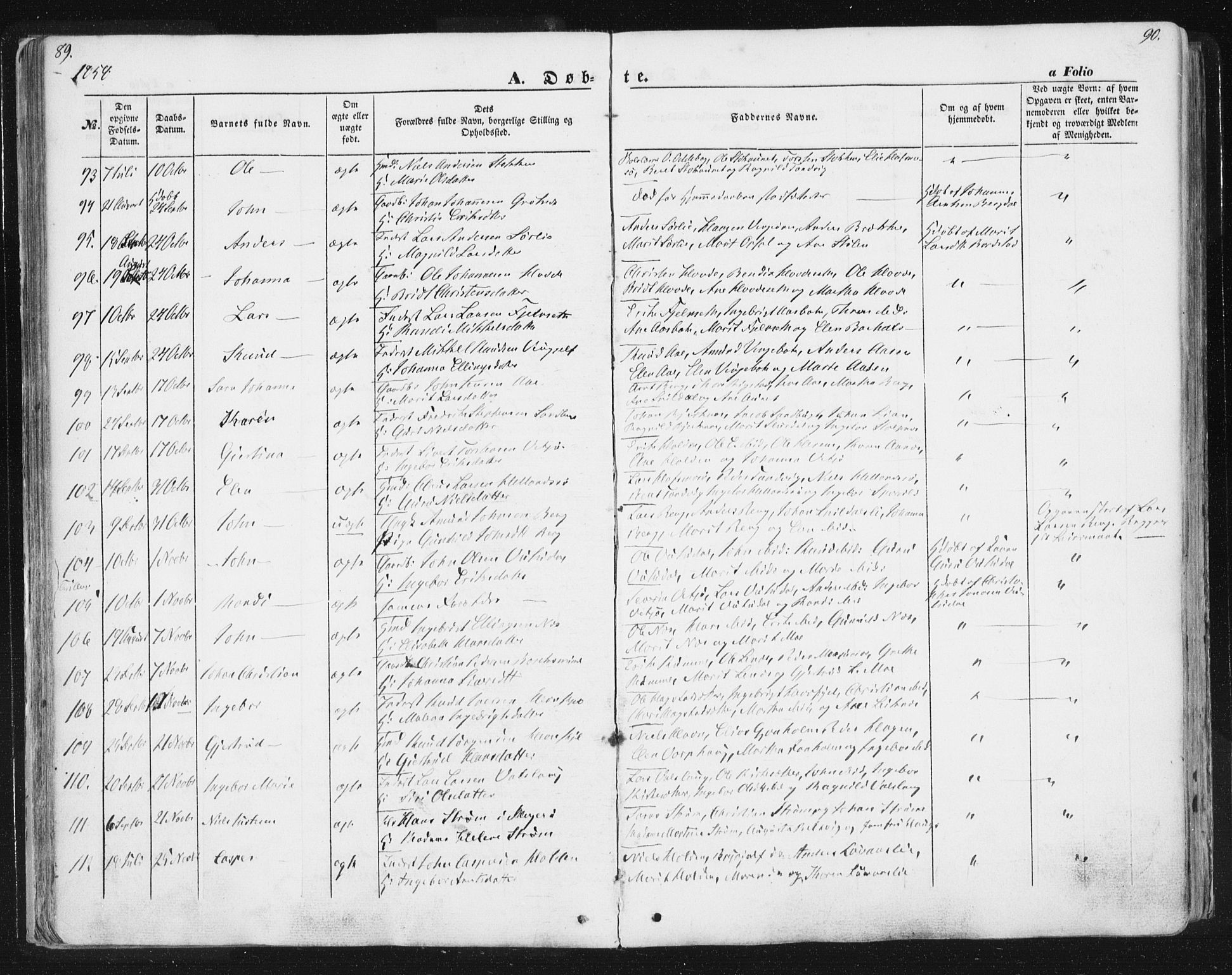 Ministerialprotokoller, klokkerbøker og fødselsregistre - Sør-Trøndelag, SAT/A-1456/630/L0494: Ministerialbok nr. 630A07, 1852-1868, s. 89-90