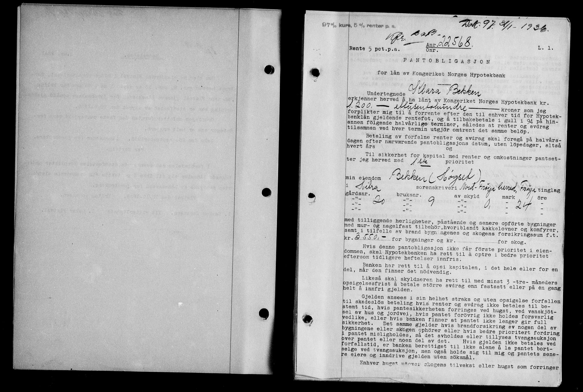 Hitra sorenskriveri, AV/SAT-A-0018/2/2C/2Ca/L0028: Pantebok nr. B-1, 1936-1939, Dagboknr: 97/1936