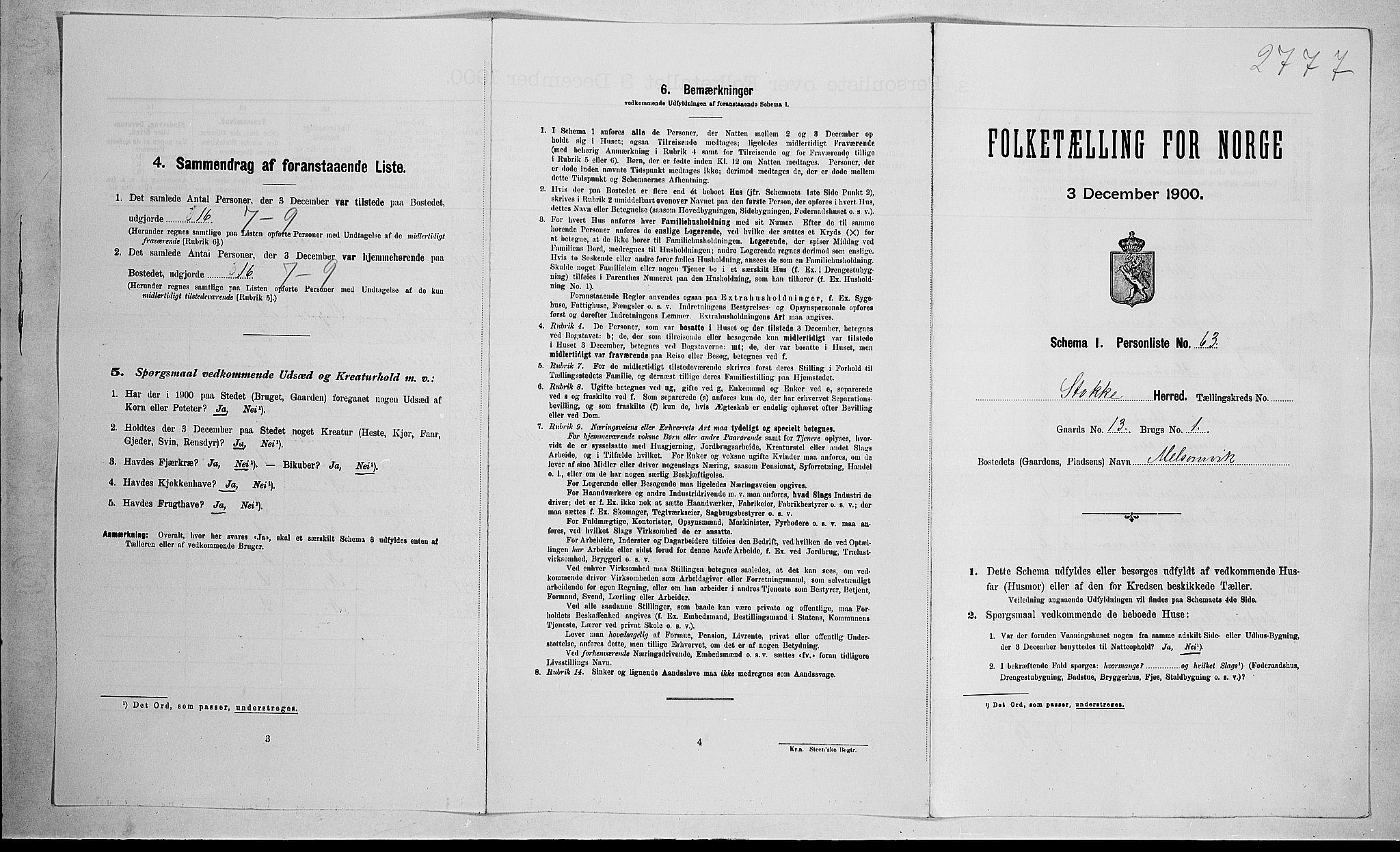 RA, Folketelling 1900 for 0720 Stokke herred, 1900, s. 491