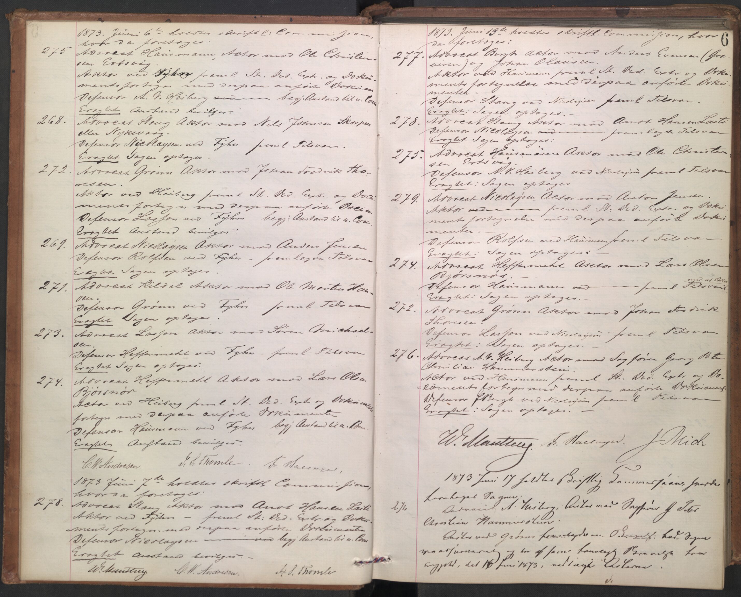 Høyesterett, AV/RA-S-1002/E/Ef/L0013: Protokoll over saker som gikk til skriftlig behandling, 1873-1879, s. 5b-6a
