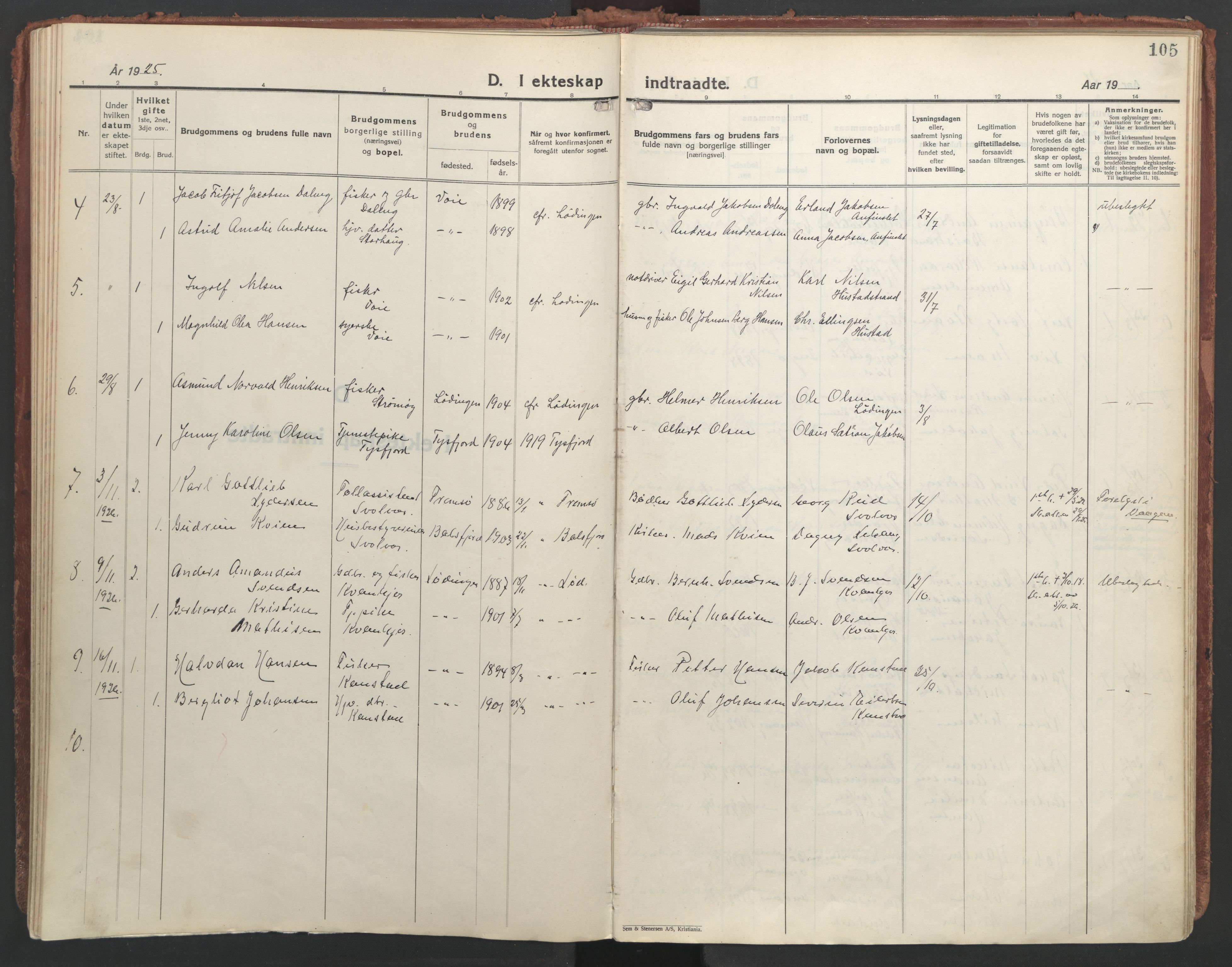 Ministerialprotokoller, klokkerbøker og fødselsregistre - Nordland, AV/SAT-A-1459/872/L1043: Ministerialbok nr. 872A18, 1925-1939, s. 105