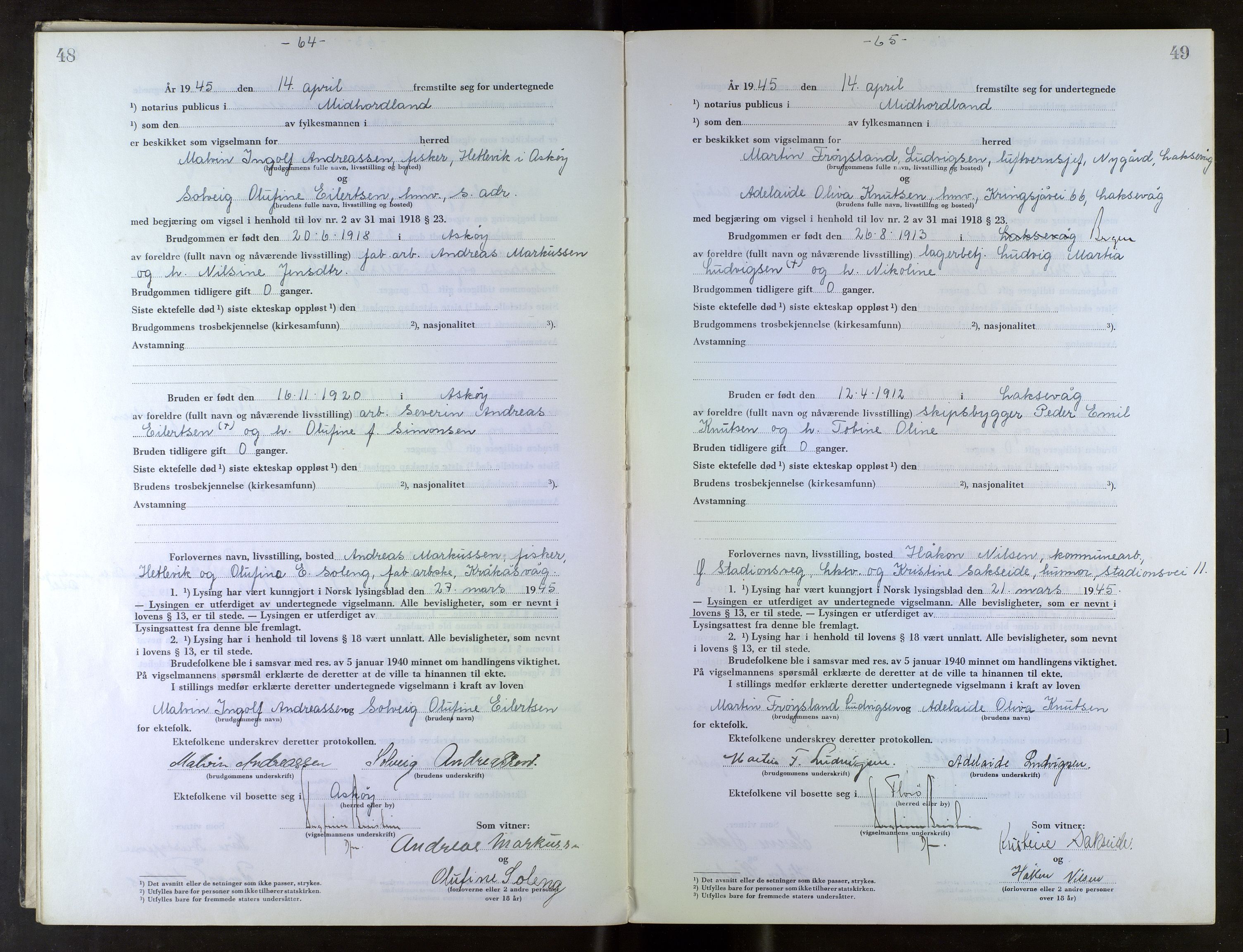 Midhordland sorenskriveri, AV/SAB-A-3001/1/M/Mc/Mca/L0007: Notarialbilag. Vigselbøker, 1945-1948, s. 48-49