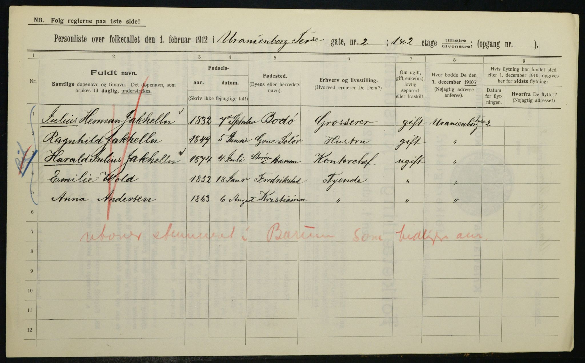 OBA, Kommunal folketelling 1.2.1912 for Kristiania, 1912, s. 120195