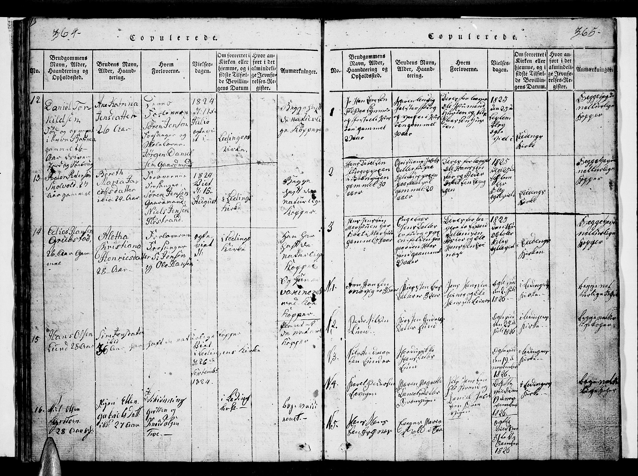 Ministerialprotokoller, klokkerbøker og fødselsregistre - Nordland, SAT/A-1459/857/L0826: Klokkerbok nr. 857C01, 1821-1852, s. 364-365