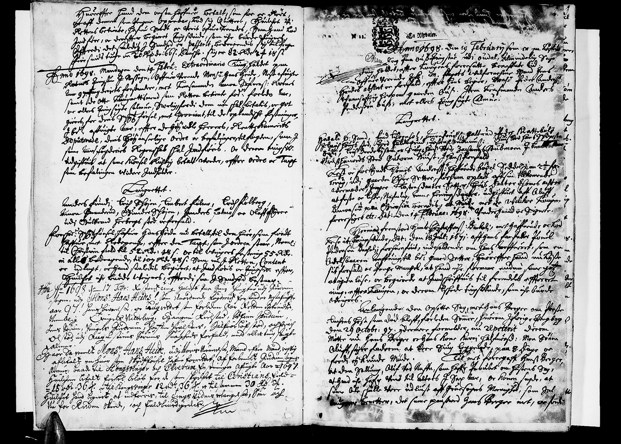 Øvre Romerike sorenskriveri, SAO/A-10649/F/Fb/L0036: Tingbok 36, 1698, s. 1b-2a