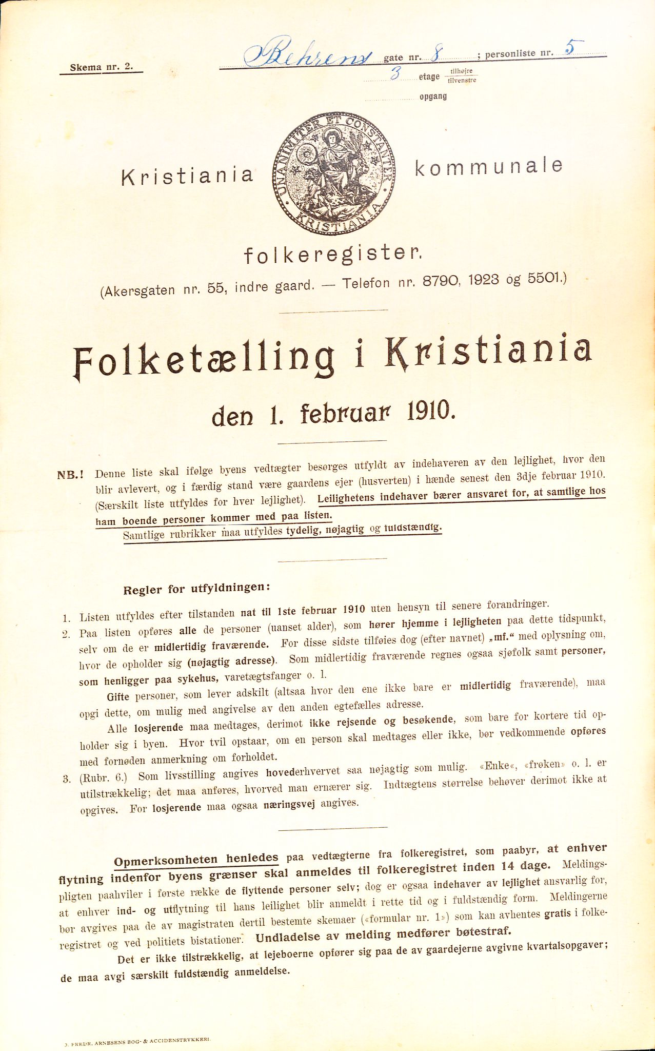 OBA, Kommunal folketelling 1.2.1910 for Kristiania, 1910, s. 3315