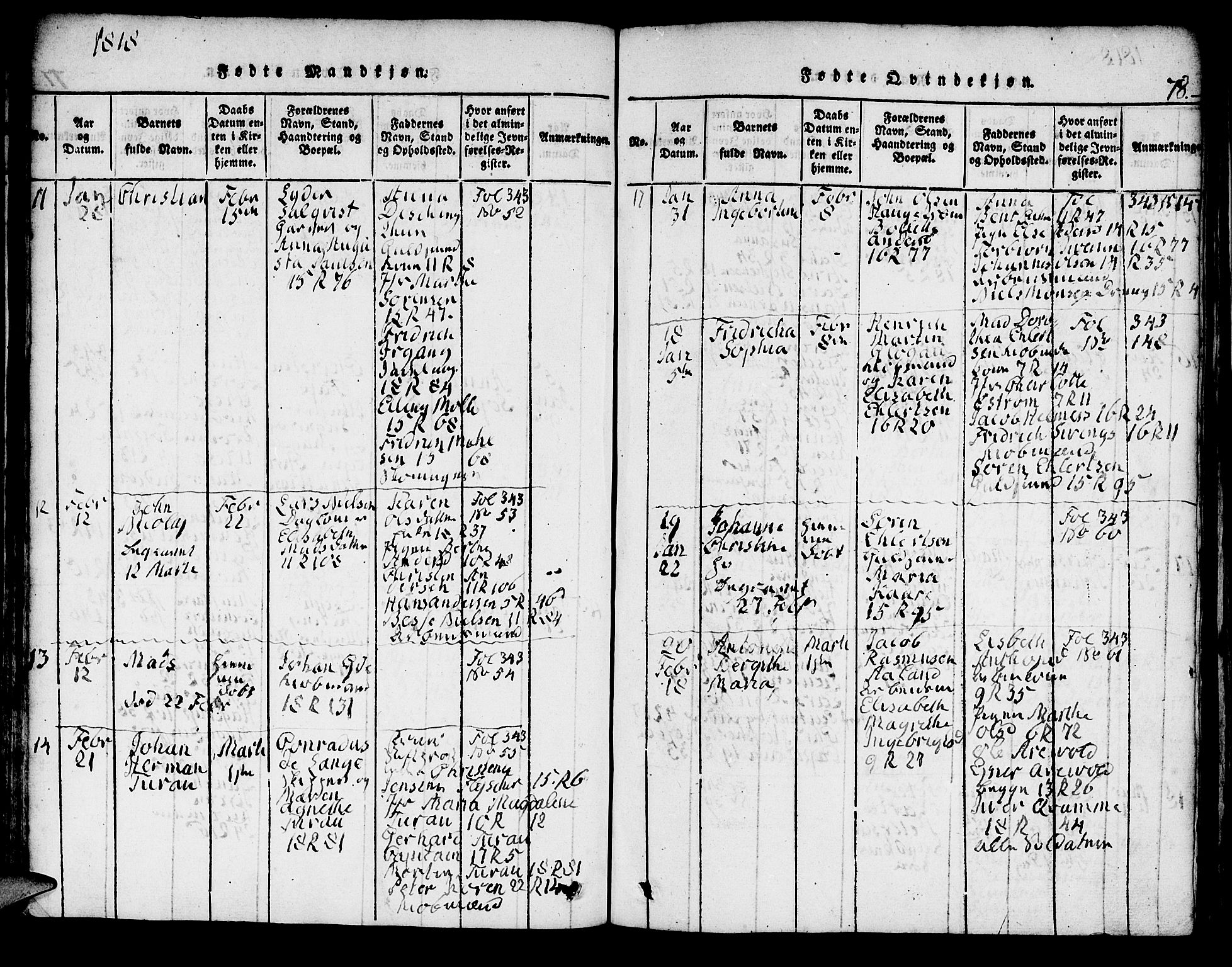 Domkirken sokneprestembete, AV/SAB-A-74801/H/Hab/L0001: Klokkerbok nr. A 1, 1816-1821, s. 78