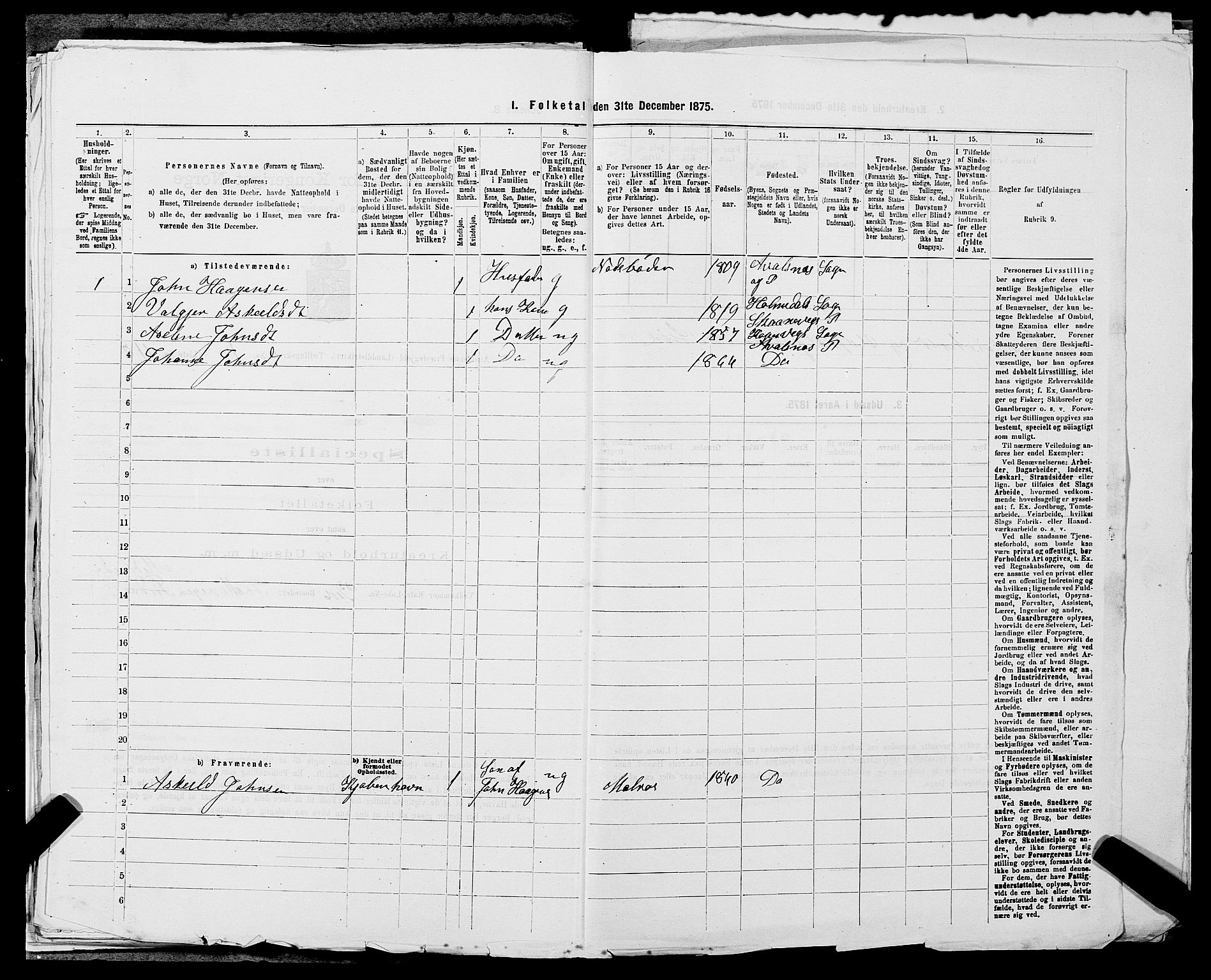 SAST, Folketelling 1875 for 1147L Avaldsnes prestegjeld, Avaldsnes sokn og Kopervik landsokn, 1875, s. 295