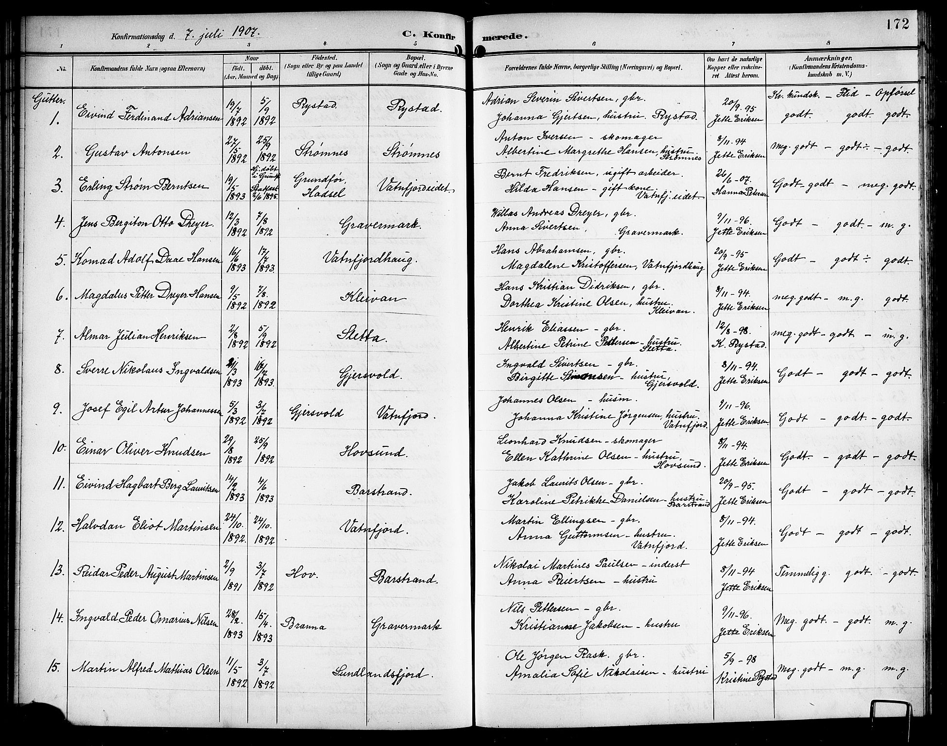 Ministerialprotokoller, klokkerbøker og fødselsregistre - Nordland, AV/SAT-A-1459/876/L1105: Klokkerbok nr. 876C04, 1896-1914, s. 172