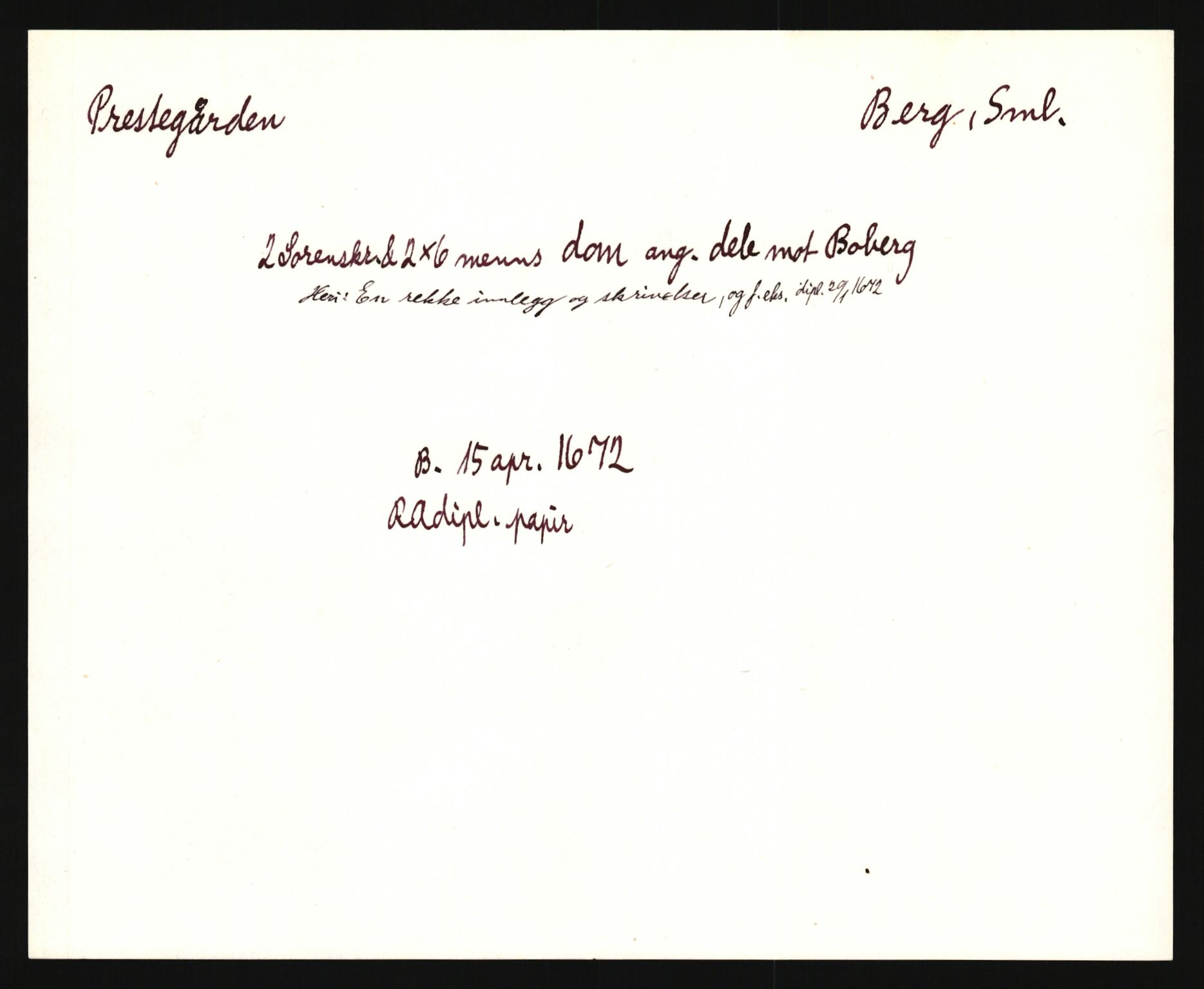 Riksarkivets diplomsamling, AV/RA-EA-5965/F35/F35e/L0002: Registreringssedler Østfold 2, 1300-1900, s. 633