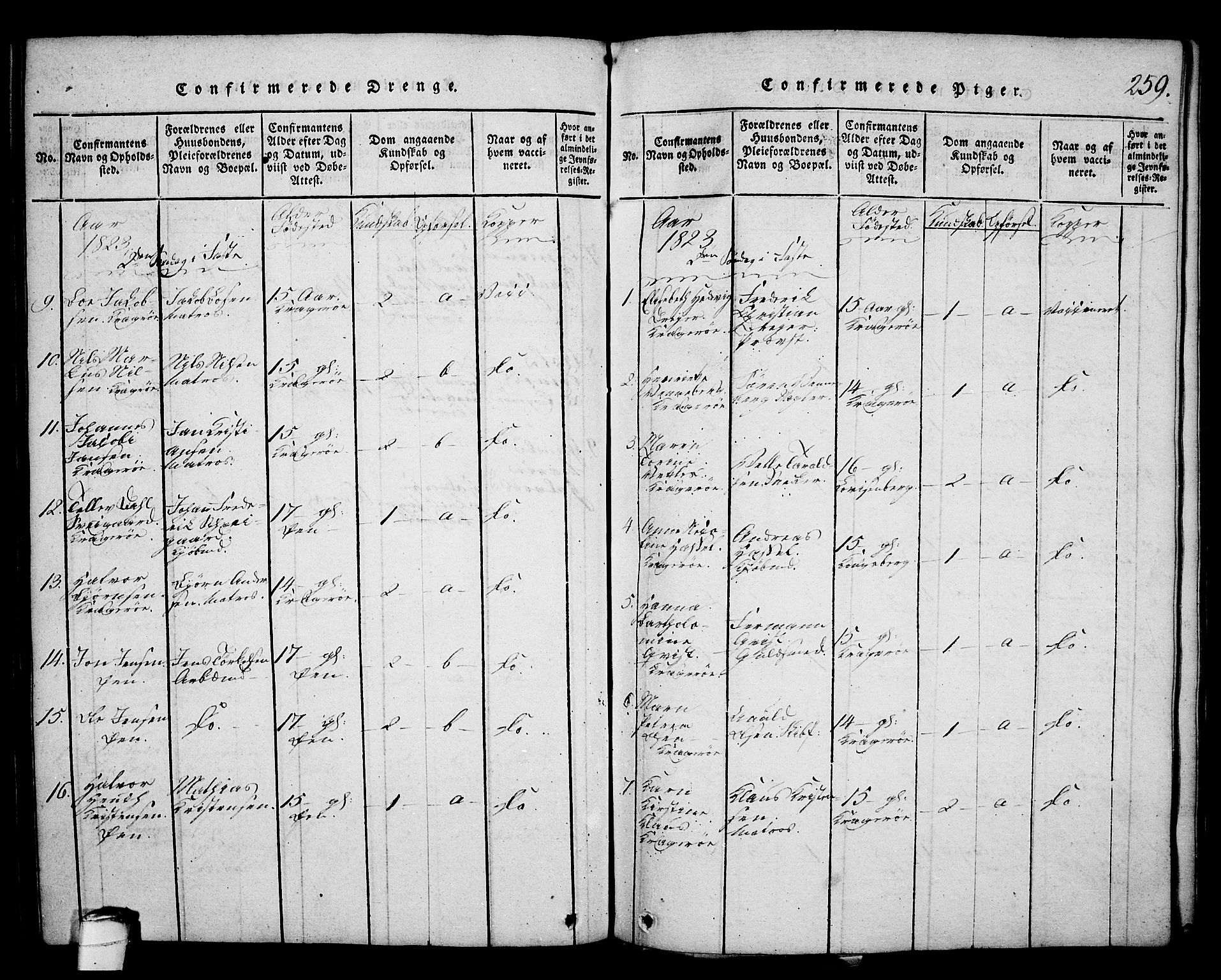 Kragerø kirkebøker, AV/SAKO-A-278/G/Ga/L0002: Klokkerbok nr. 2, 1814-1831, s. 259