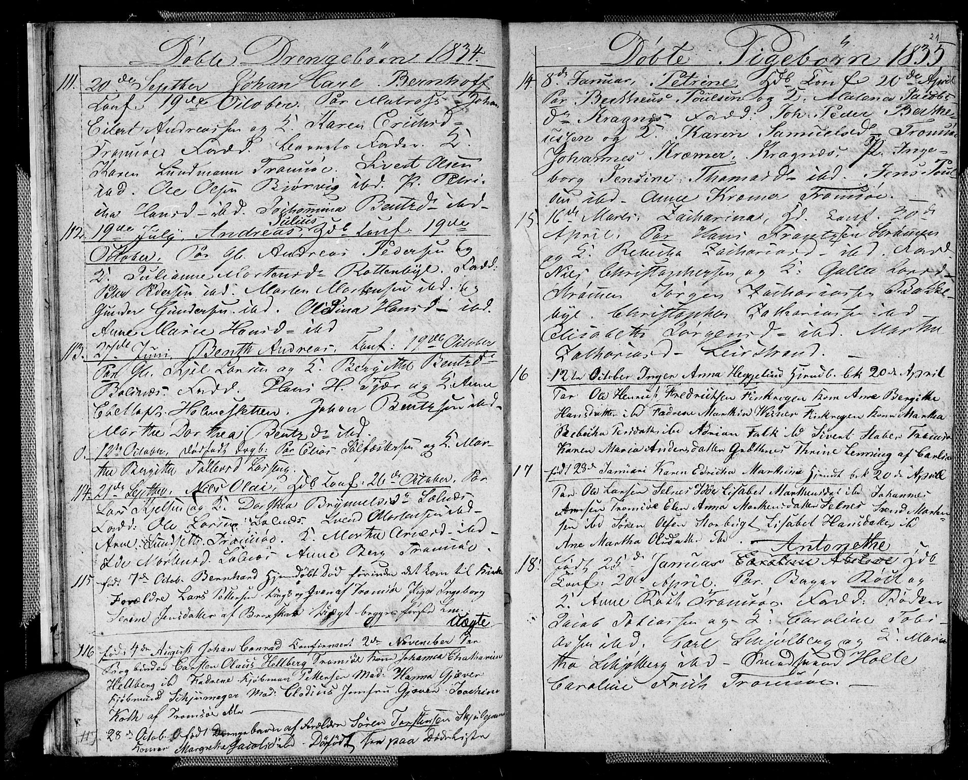 Tromsø sokneprestkontor/stiftsprosti/domprosti, AV/SATØ-S-1343/G/Gb/L0003klokker: Klokkerbok nr. 3, 1833-1836, s. 21