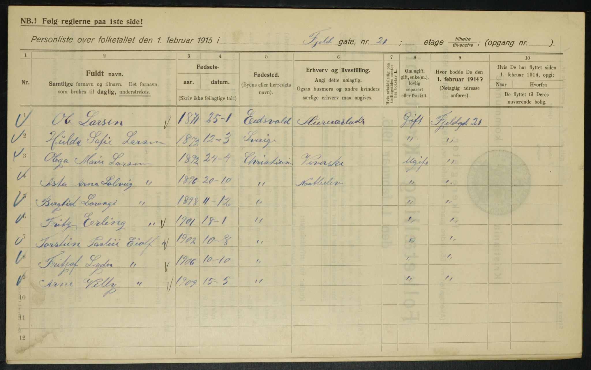 OBA, Kommunal folketelling 1.2.1915 for Kristiania, 1915, s. 23995