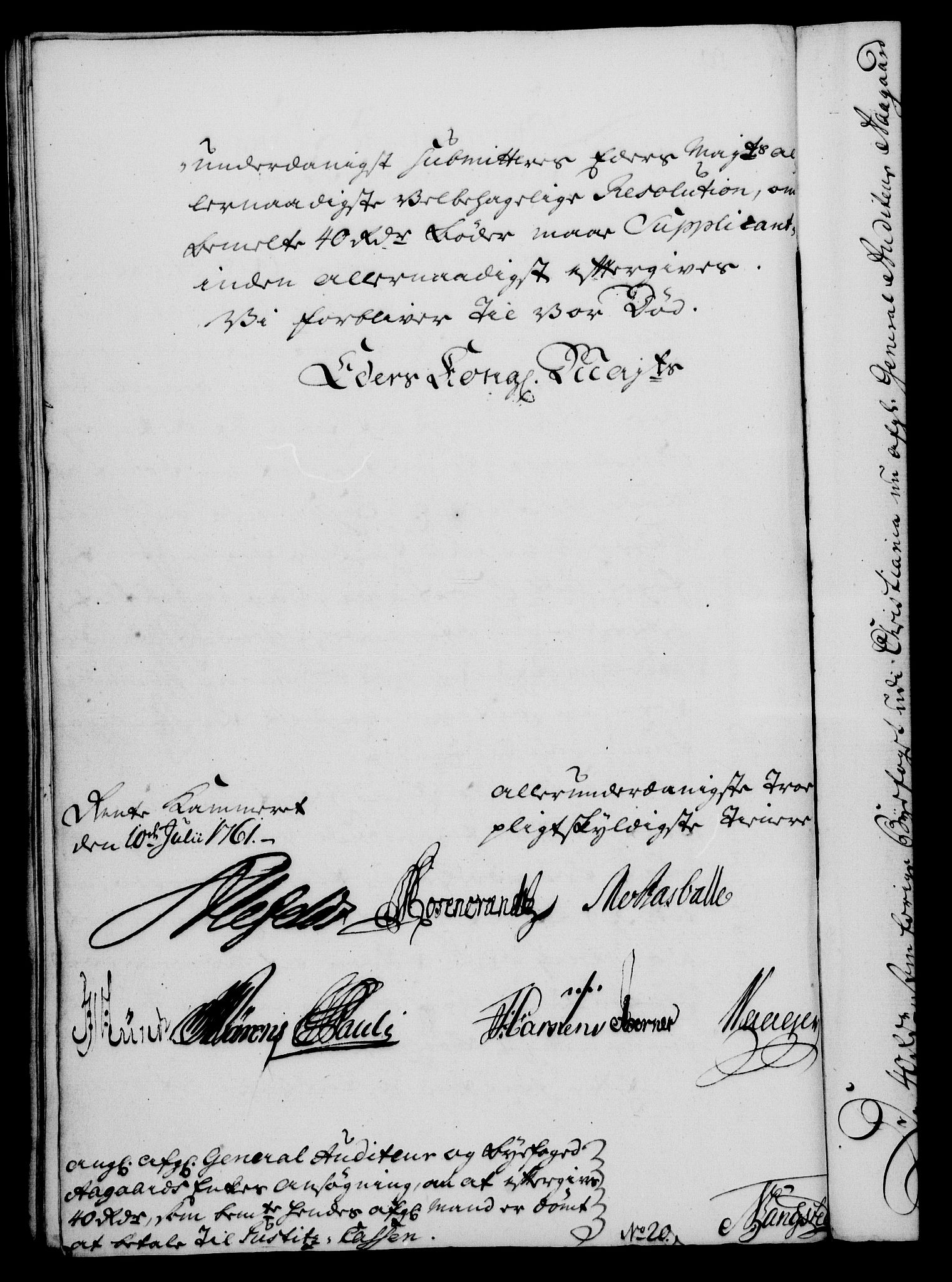 Rentekammeret, Kammerkanselliet, RA/EA-3111/G/Gf/Gfa/L0043: Norsk relasjons- og resolusjonsprotokoll (merket RK 52.43), 1761, s. 318